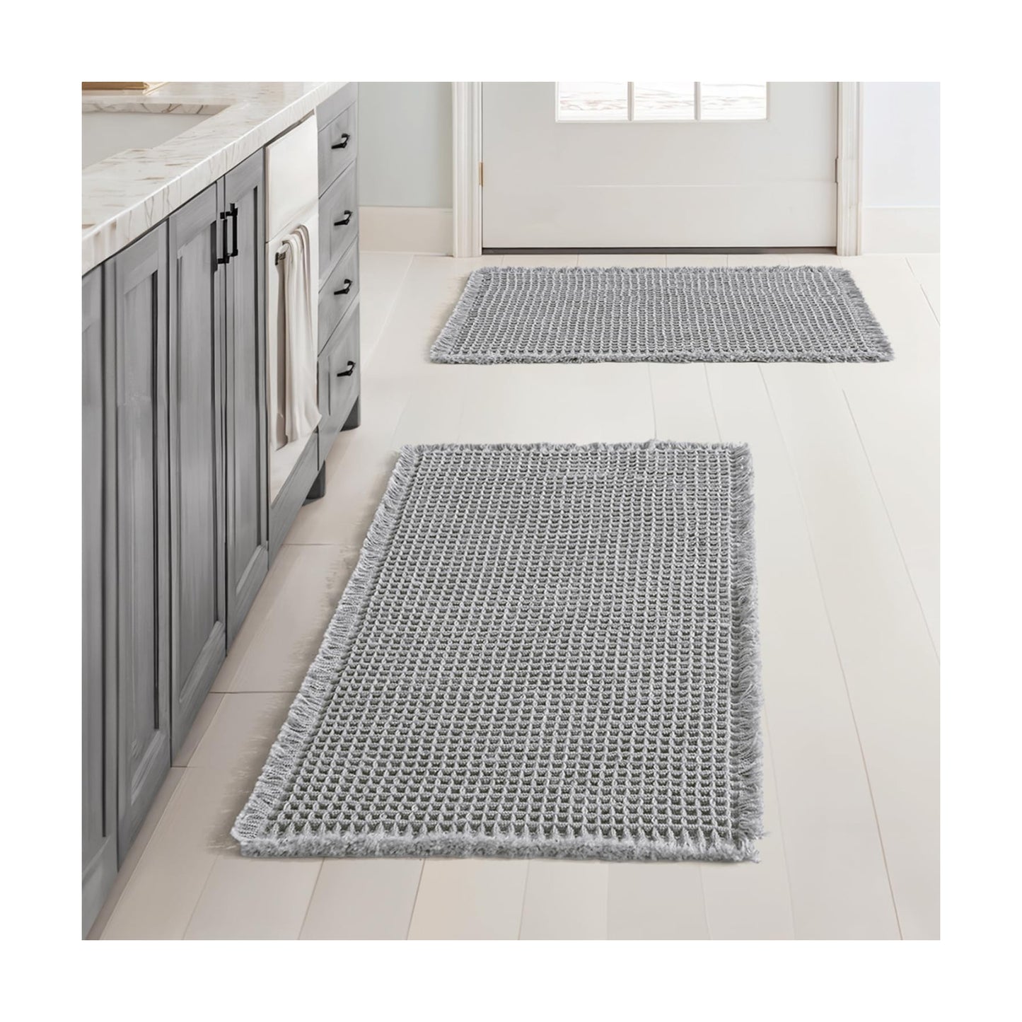 MIULEE Set of 2 Waffle Bathroom Rugs Boho Bath Mat Light Grey 17x24 Inch