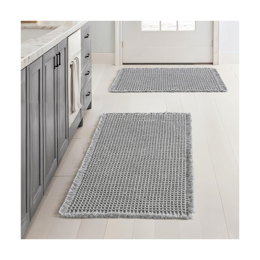 MIULEE Set of 2 Waffle Bathroom Rugs Boho Bath Mat Light Grey 17x24 Inch