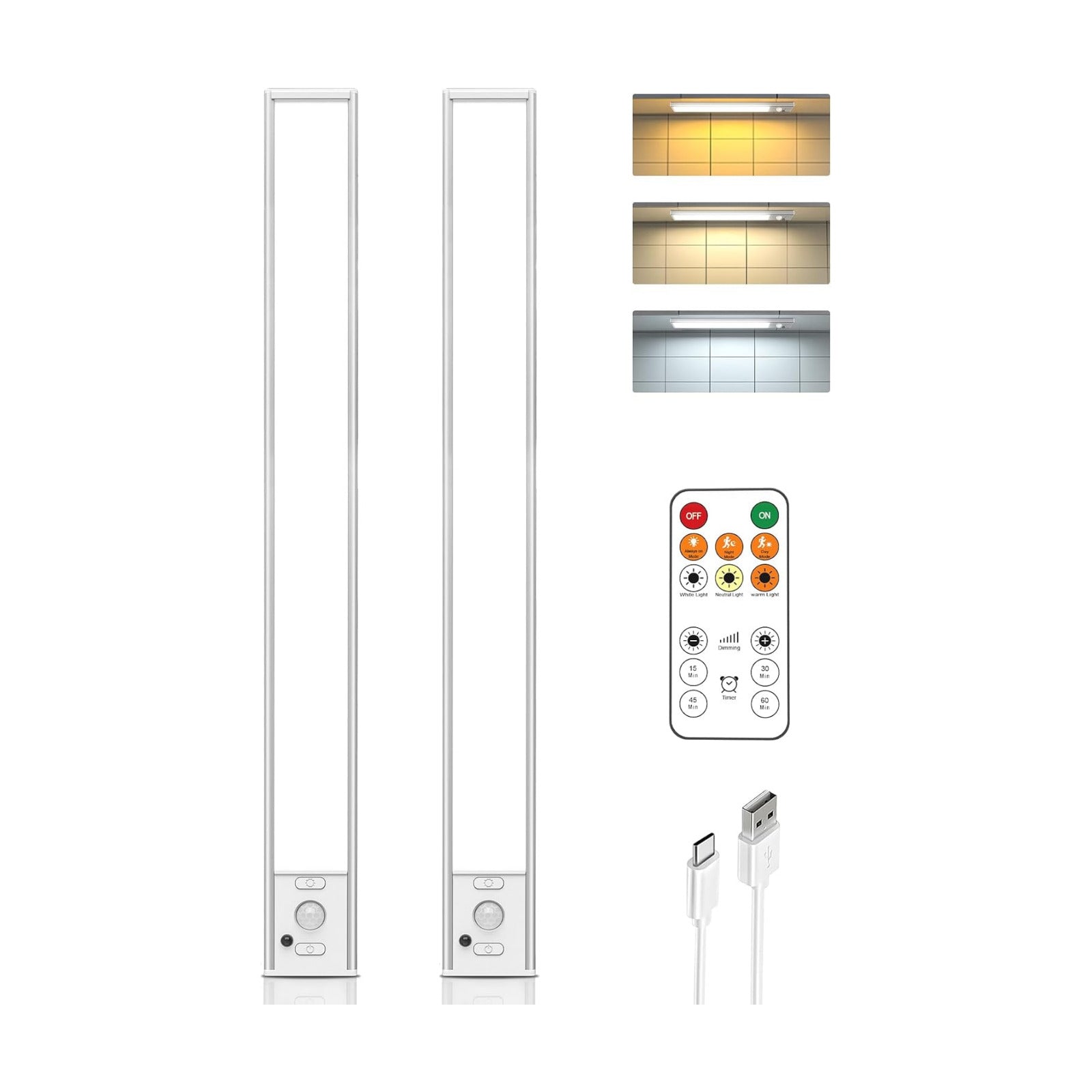16inch Under Cabinet Lighting Wireless 2 Pack, Motion Sensor Light Indoor | 4000mAh Rechargeable LED Closet Lights with