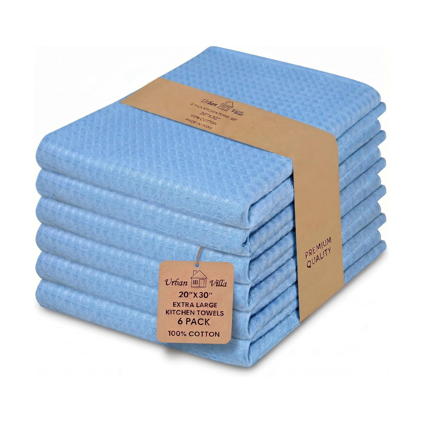 Urban Villa Kitchen Towels Cotton Dish Towels 20”x30” (Set of 6) Sky Blue