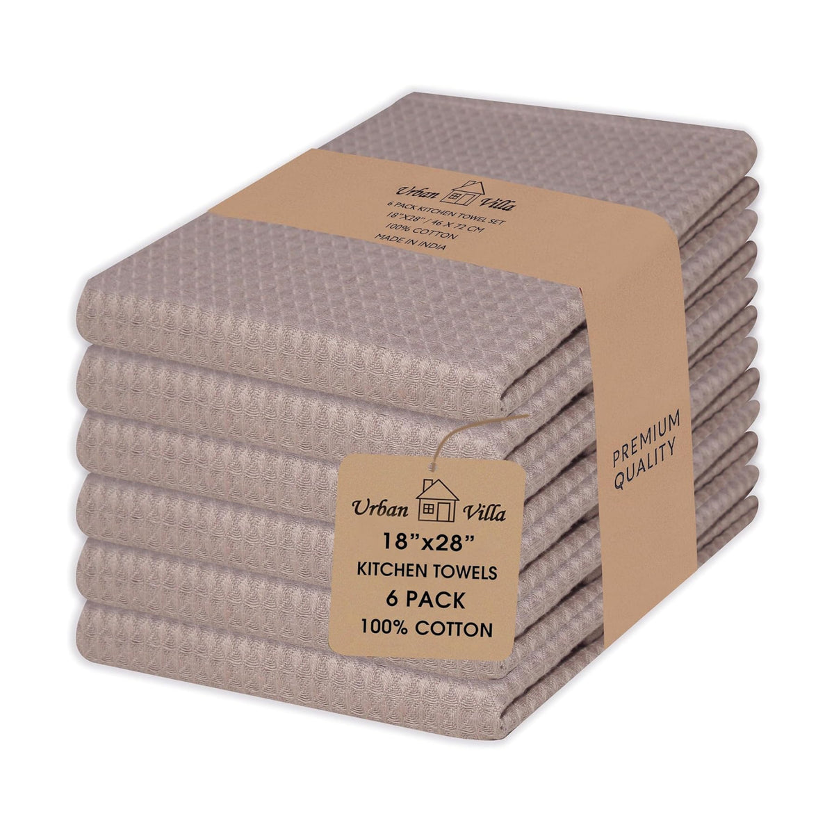 Urban Villa Kitchen Towels Cotton Dish Towels 20”x30” (Set of 6) Tan