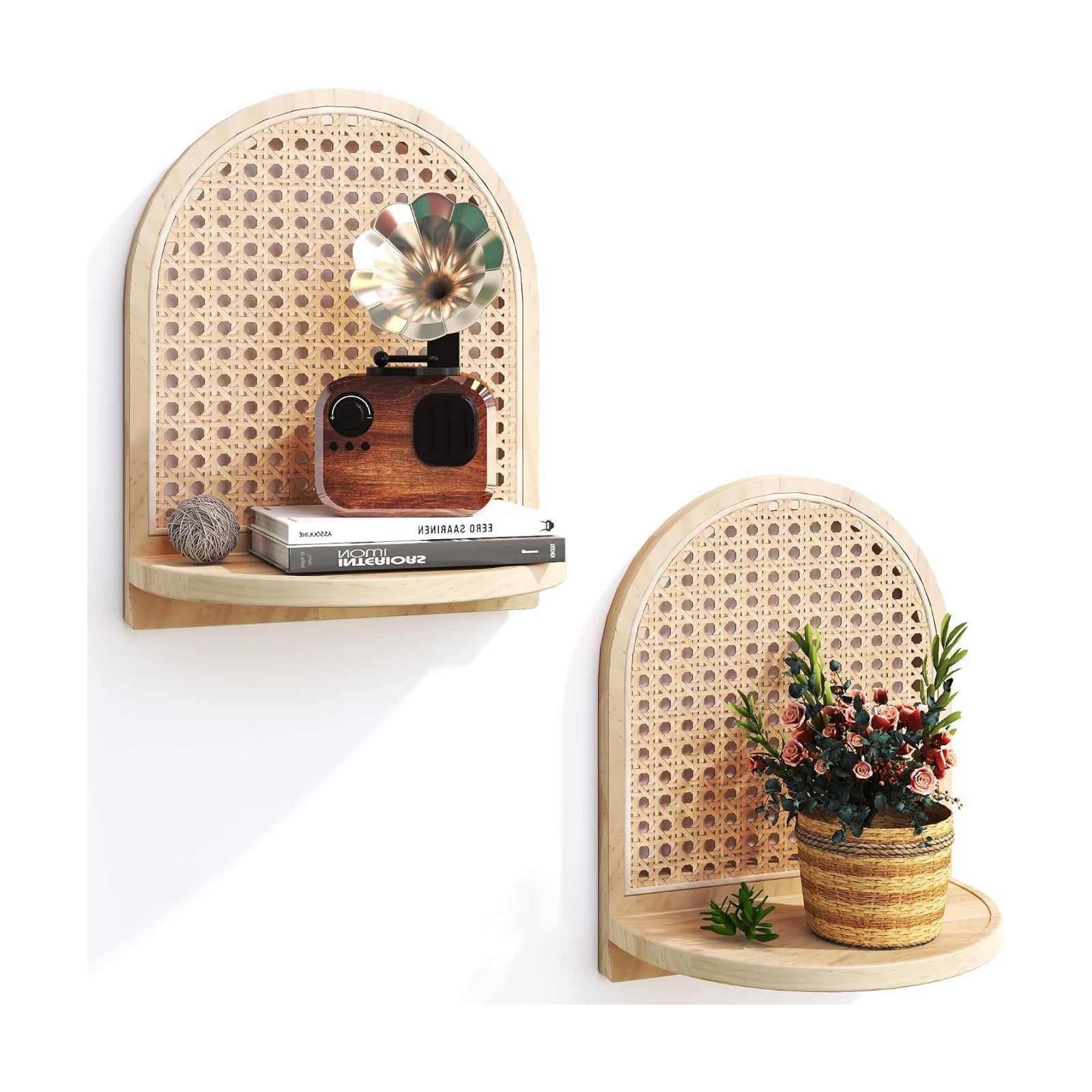 Boho Wall Decor Small Floating Shelf for Plant / Natural / 9.25*5.41*11.61 Inch / Set of 2