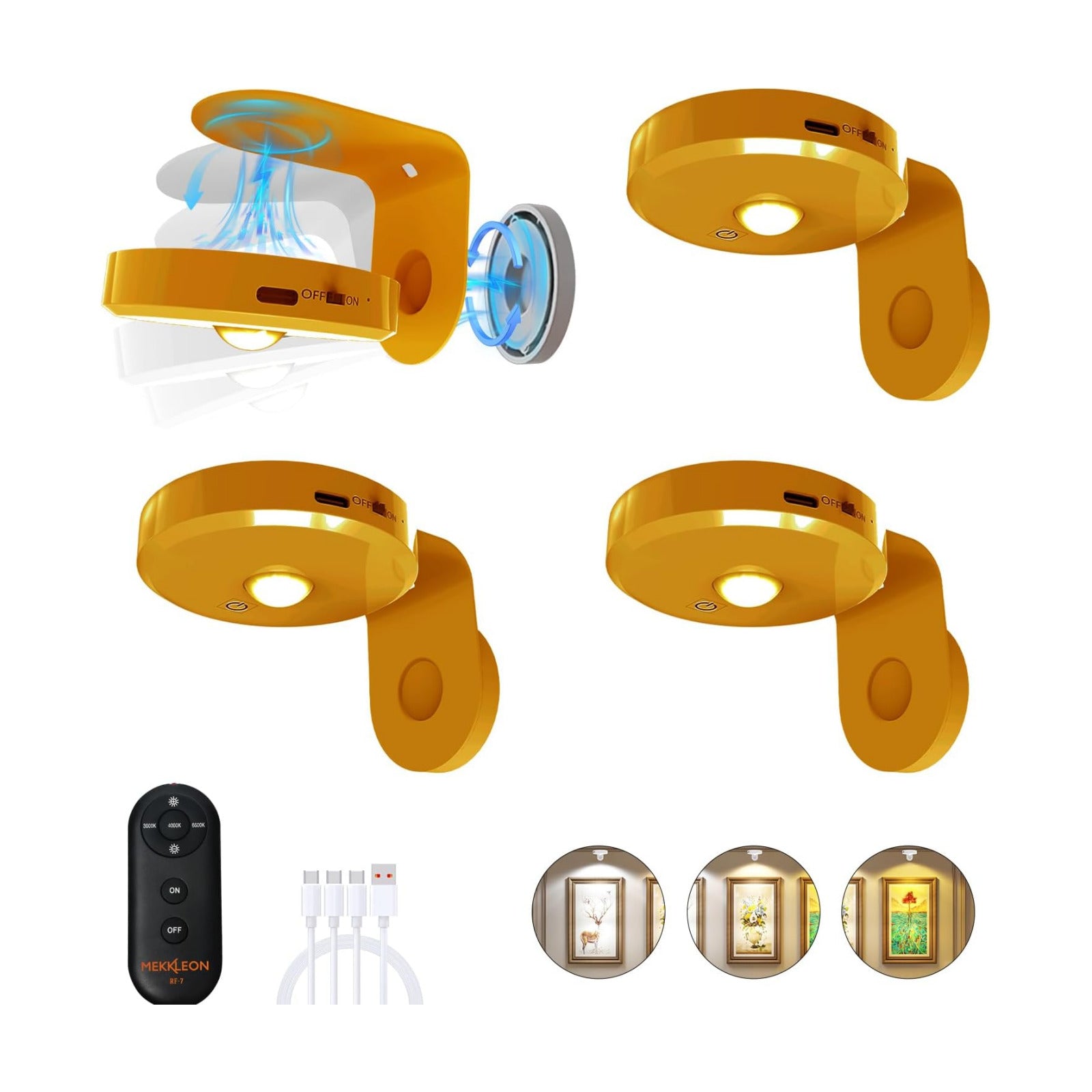 Picture Lights for Wall Wireless with Magnetic,2000mAh Rechargeable Picture Frame lights with Dimmable,Puck Lights with