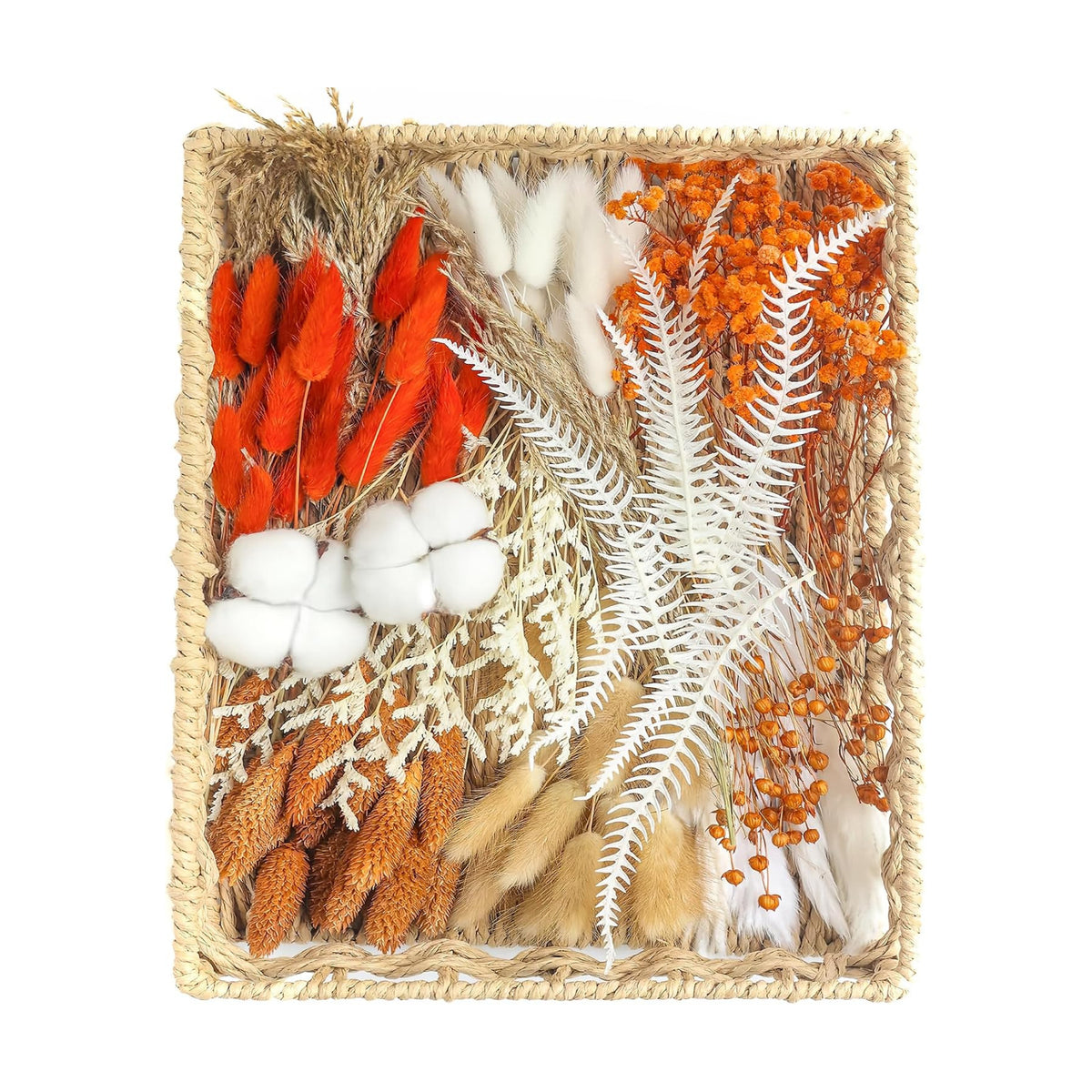 xin's convey DIY Natural Preserved Flower Kit Wholesale Preserved Flowers for Vases Stemmed Preserved Flowers Preserved Roses Mini Preserved Cotton Bouquets Fern Leaves Autumn Dried Flowers(Orange)