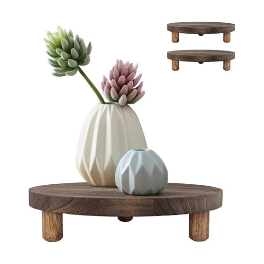 Plant Riser Desktop Plants Stand Wood Stool Mini Risers for Top Pots Indoor / Brown / 9.8 Inches
