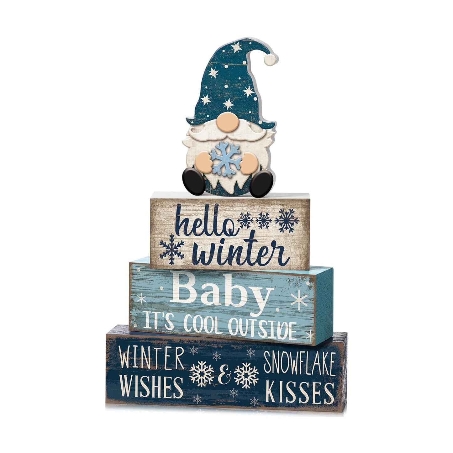 Moucuny 4 Pcs Winter Wood Block Signs Gnome Farmhouse Table Decoration