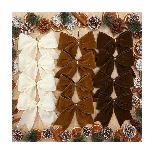 Janinka 12 Pcs 6 Inch Christmas Velvet Bows Decor for Wreath Assorted