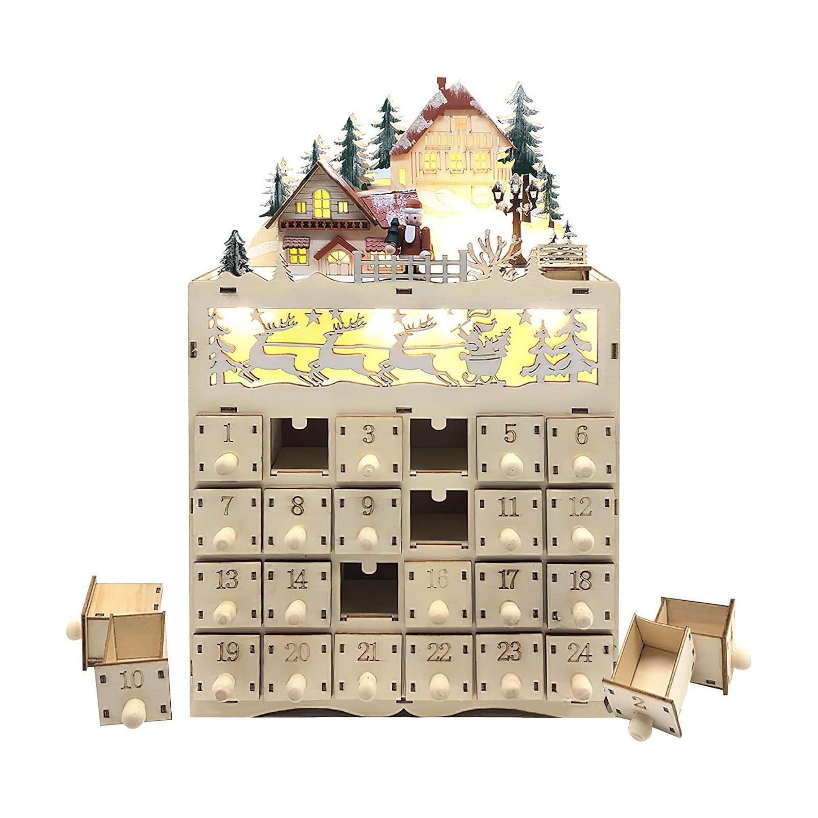 Wooden Advent Calendar Wooden Advent Calendar with 24 Drawers LED Lighted Christmas Advent Calendar Empty Advent