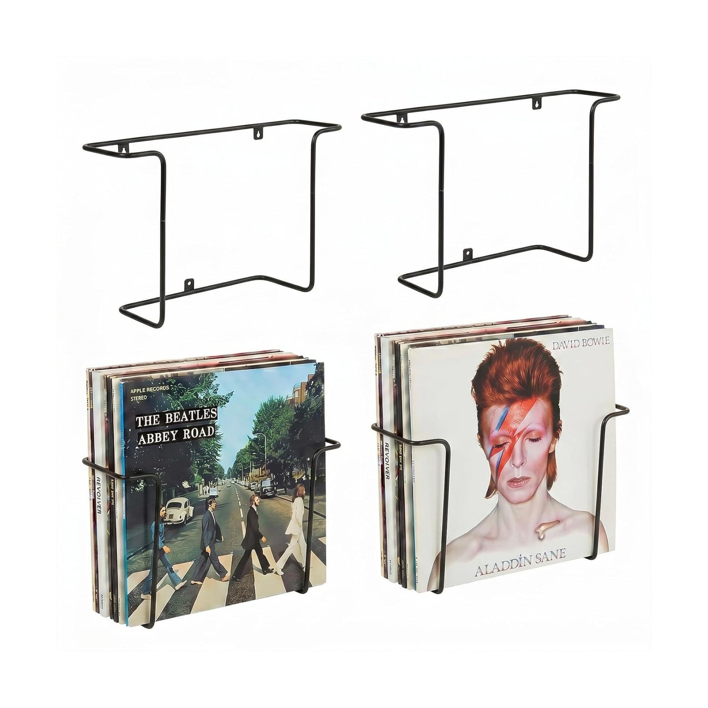 MyGift Set of 4 Black Metal Wire Vinyl Record Display Shelves, Wall Mount | Showcase favorite LPs with four black metal