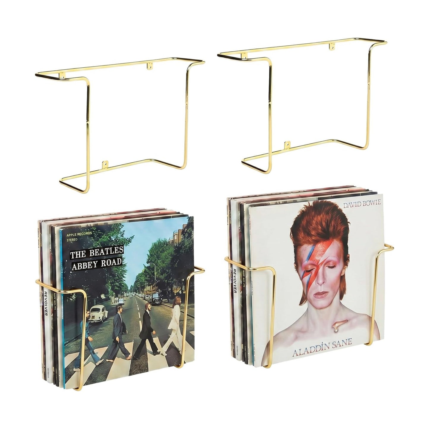 MyGift Brass Metal Vinyl Record Wall Rack Set of 4, LP Display Shelf | Wall Mounted, Wire Construction, Modern Hanging