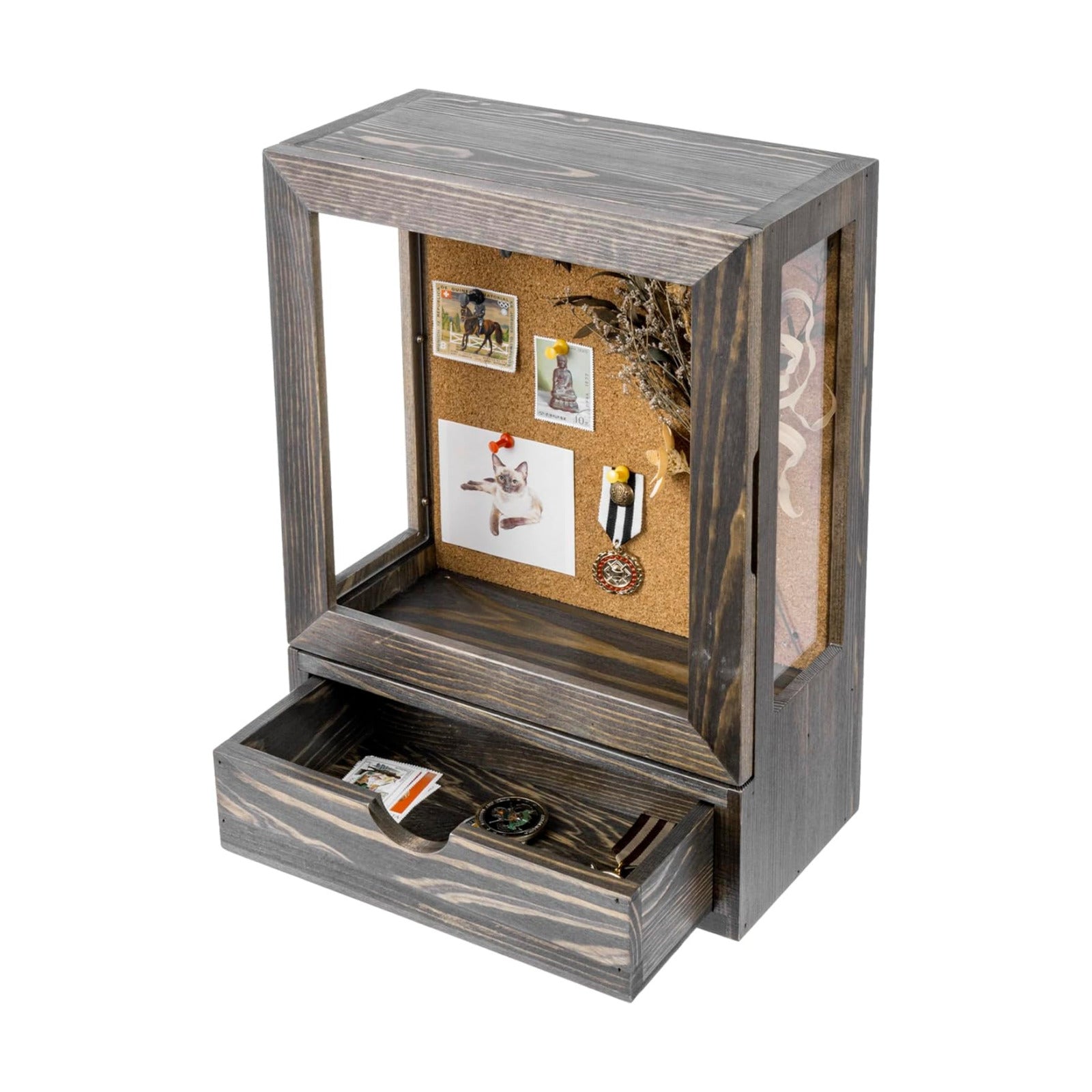 MyGift Deep Shadow Box Frame with Cork Back and Bottom Storage Drawer, Shadow Box Display Case Wall Mounted, Clear