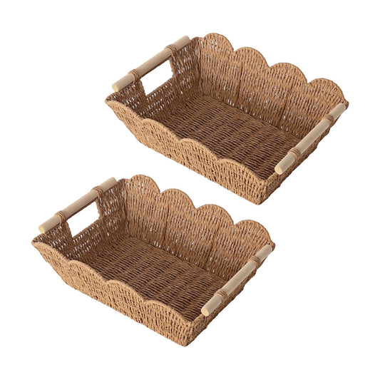 Scalloped Basket / Hand Woven Baskets / Set of 2