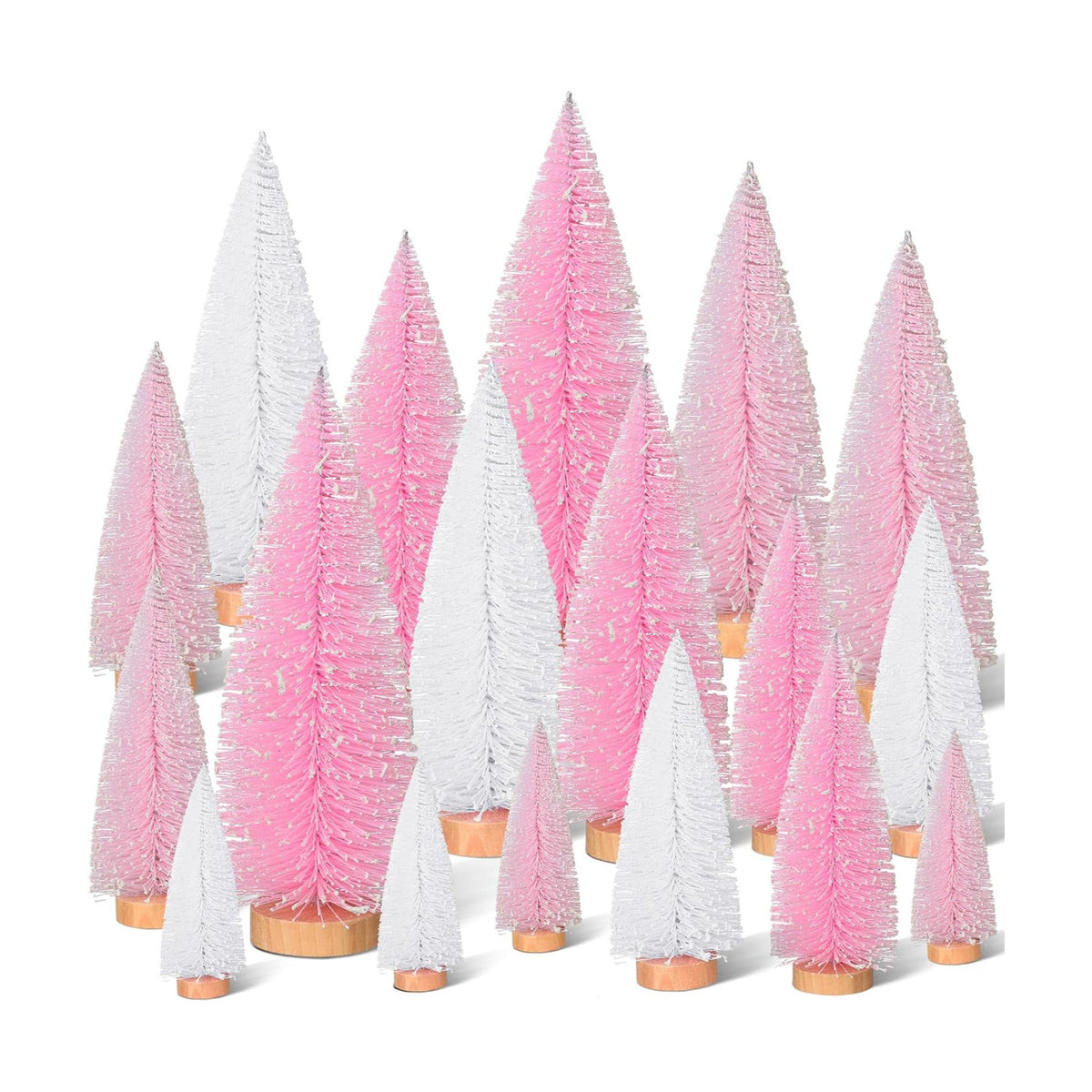 Leyndo 18 Pcs Pink Classic Artificial Mini Christmas Tree with Wood Base