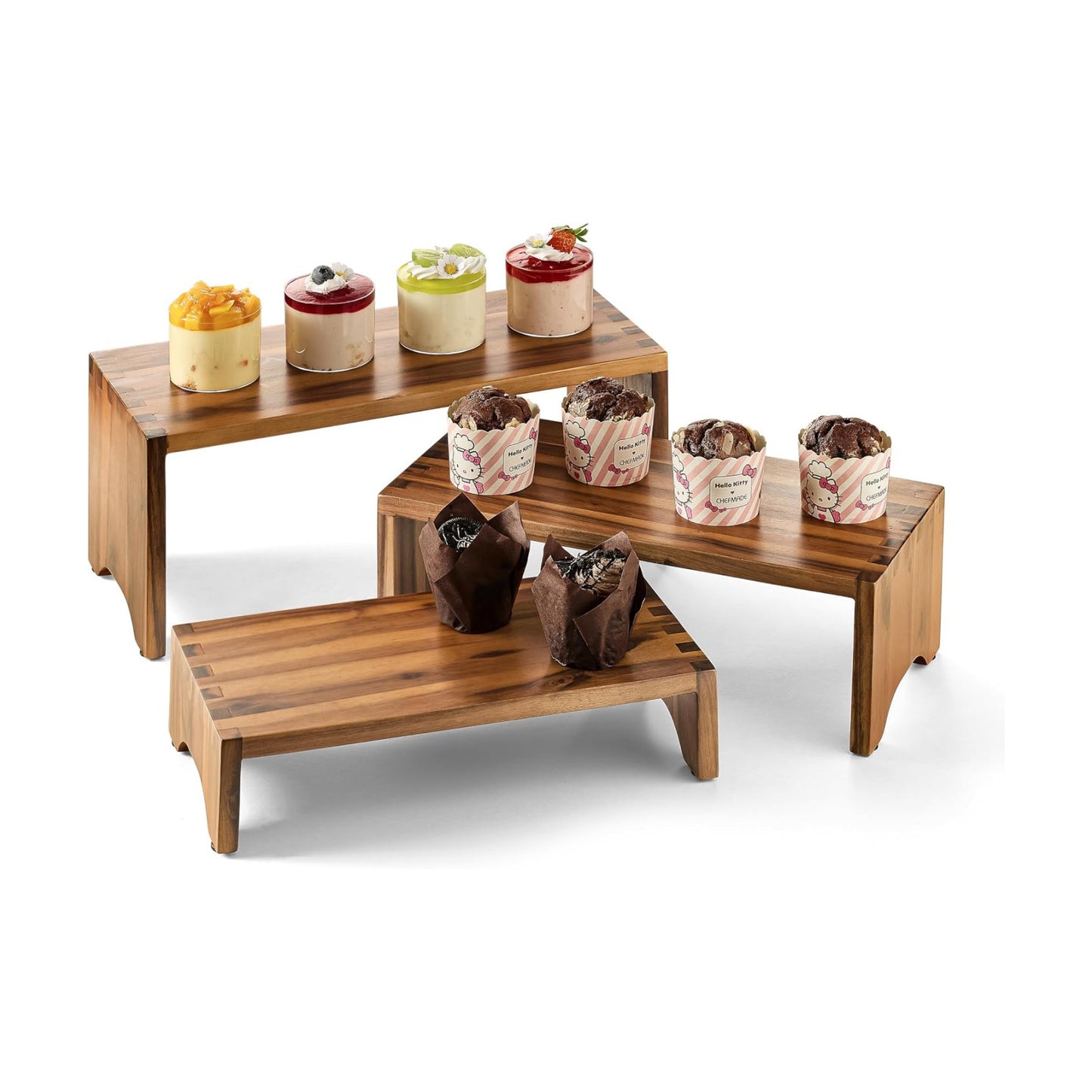 Tidita Wooden 3 Tier Cupcake Stand, Riser Display Stand with Non-Slip Pads | Set of 3 Size ,Solid Acacia Wood, No