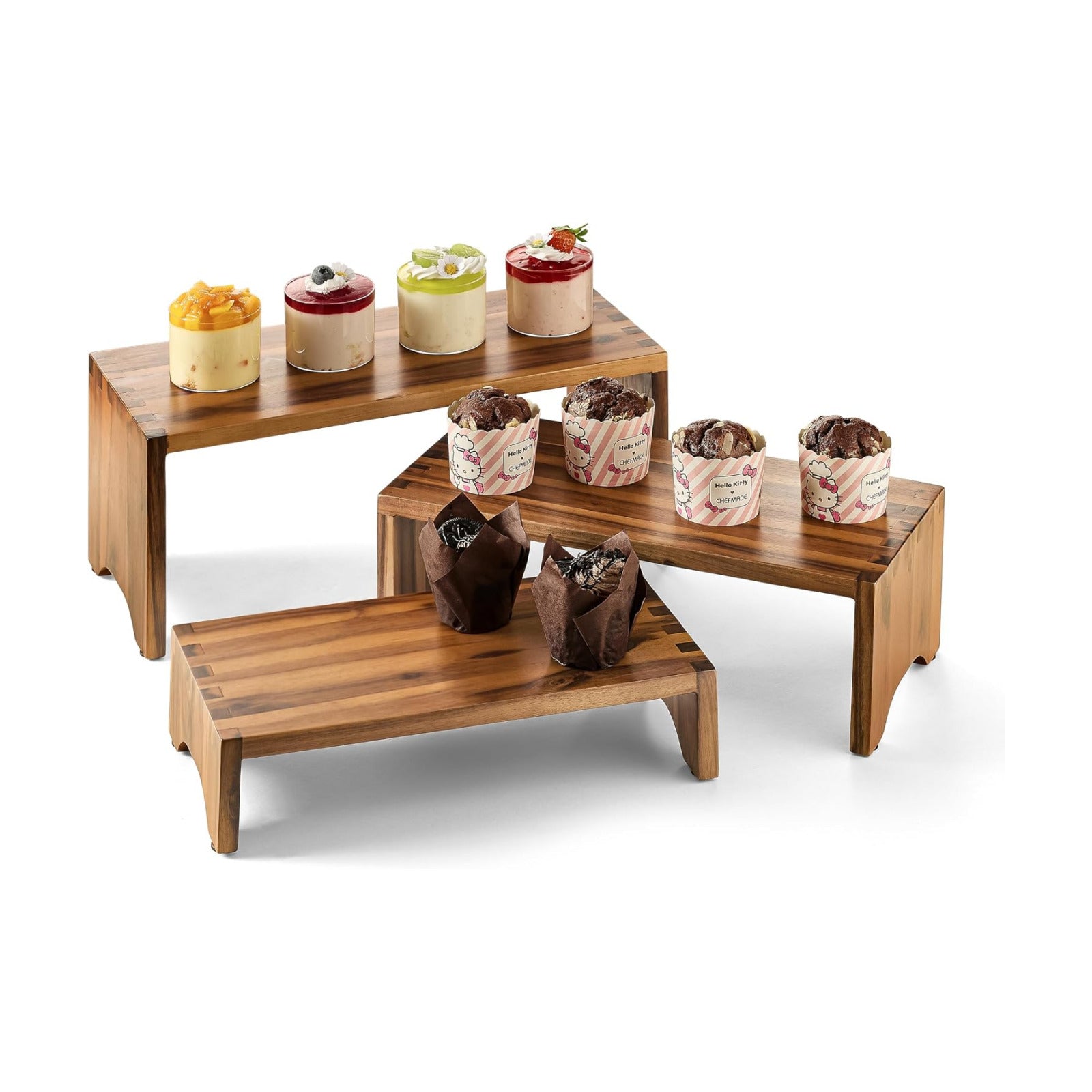 Tidita Wooden 3 Tier Cupcake Stand, Riser Display Stand with Non-Slip Pads | Set of 3 Size ,Solid Acacia Wood, No