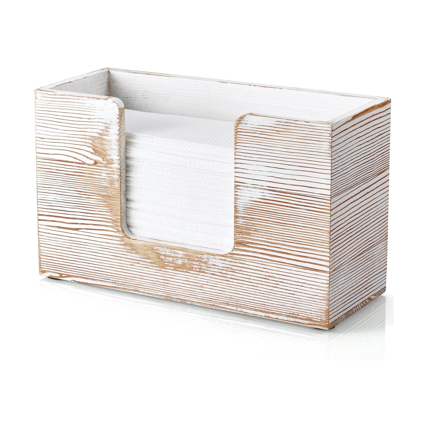 Paper Towel Dispenser Countertop, White Washed Wood Bathroom Paper Towel Holder, Napkin Holder for Kitchen, Countertop