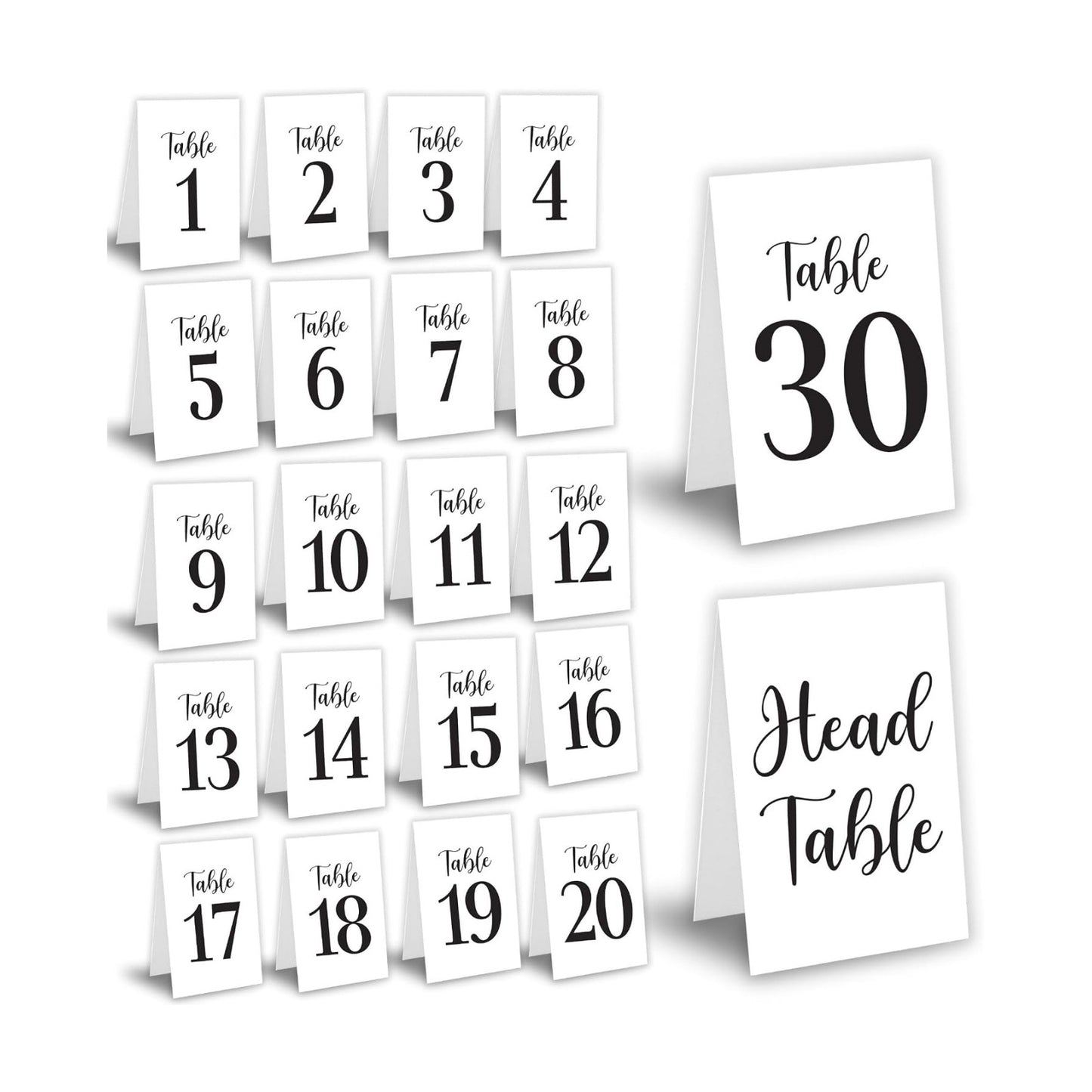 Woodamore Black Wedding Table Numbers 1-30, 31 Pc 4x6 Paper Number Cards | 30 numbered cards plus 1 head table sign