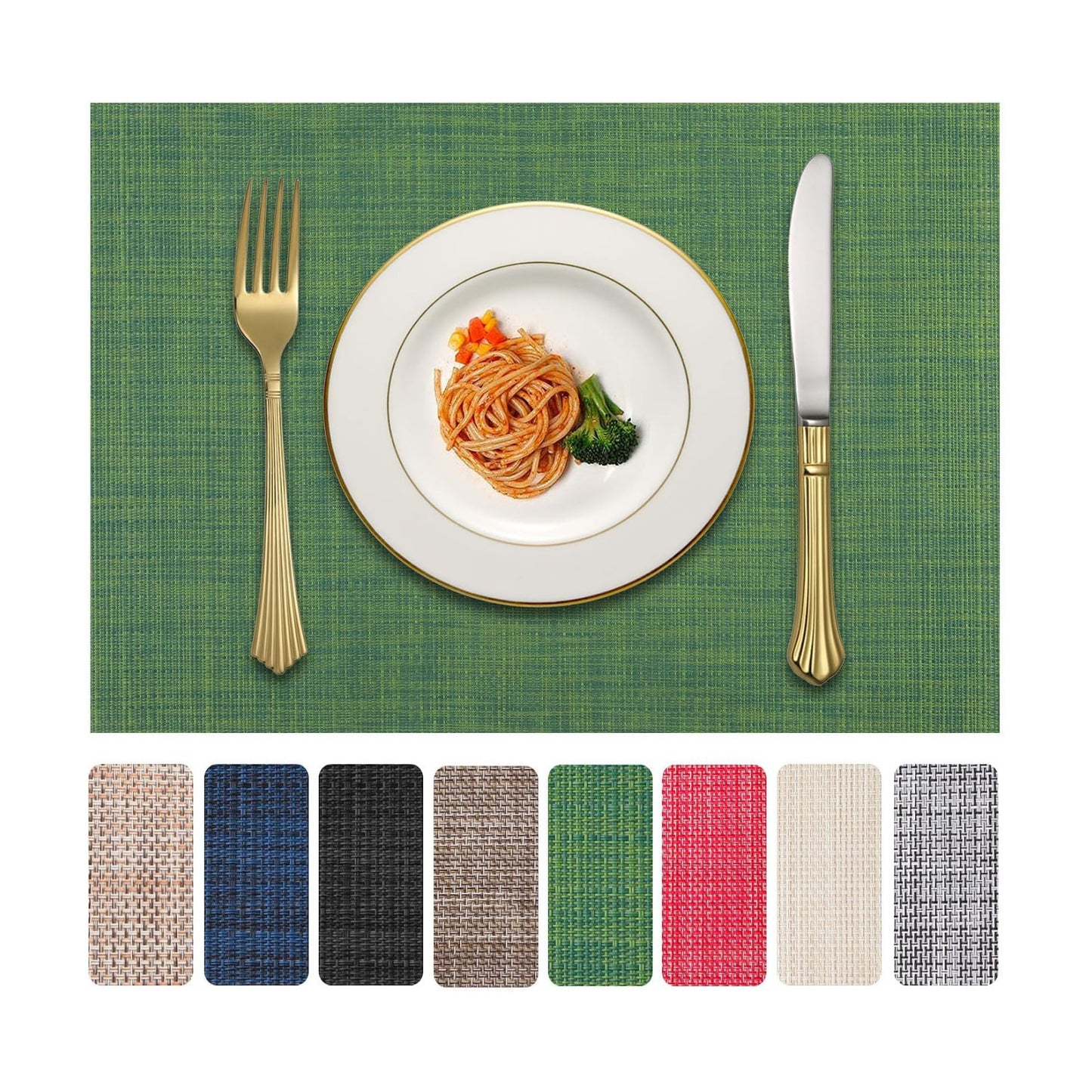 Vinyl Placemats Set of 8, PVC Woven Washable Non-Slip Table Mats, Heat Resistant Wrinkle Free Place Mats for Dining