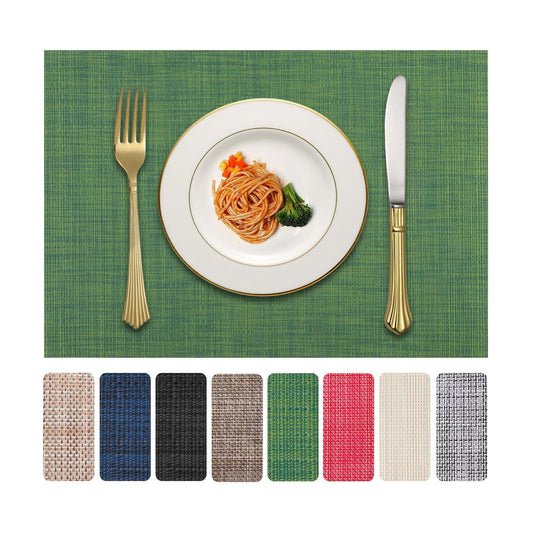 Vinyl Placemats Set of 8, PVC Woven Washable Non-Slip Table Mats, Heat Resistant Wrinkle Free Place Mats for Dining