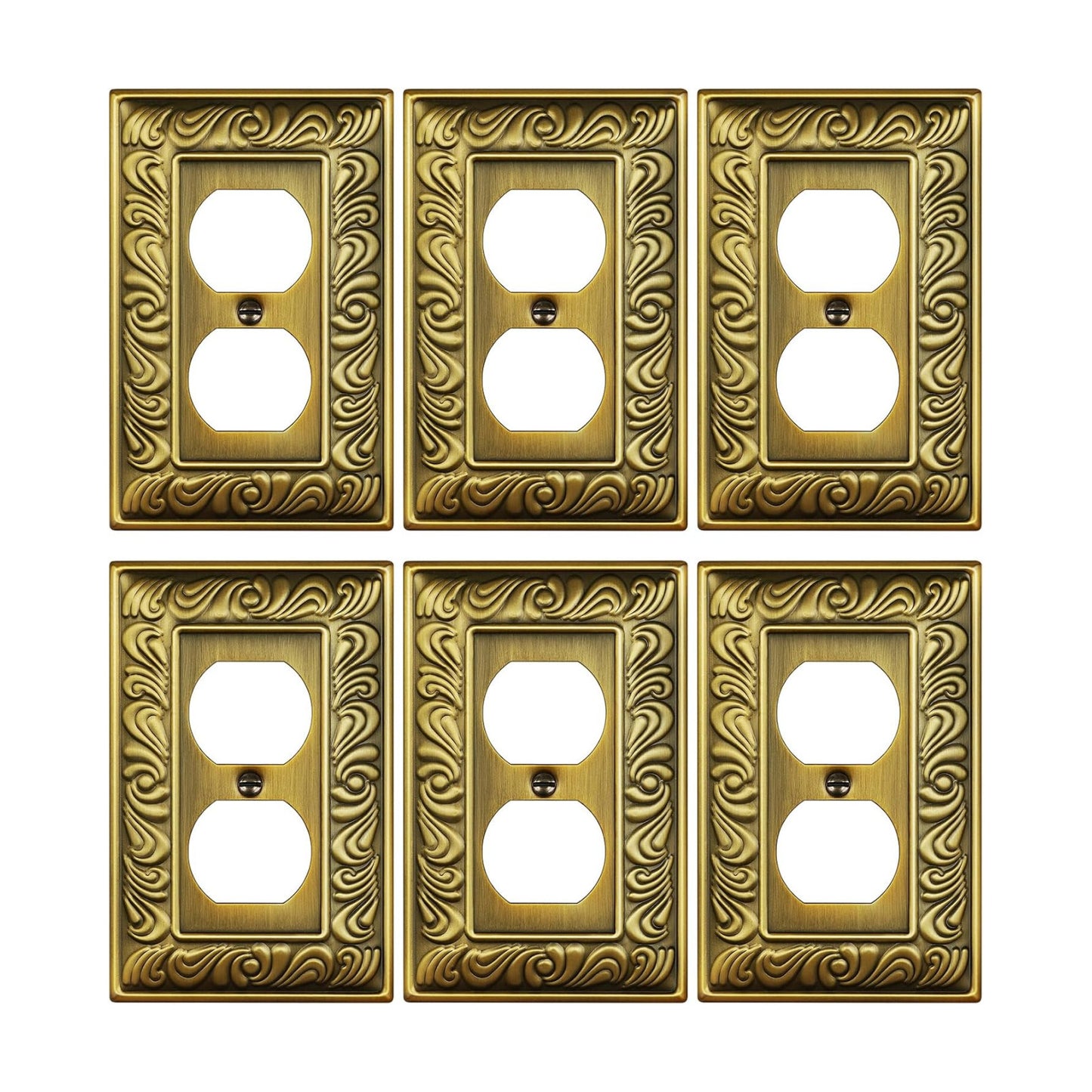 6-Pack Paisley Pattern Duplex Outlet Cover Plate,Metal Switch Plates | Wall Plates for Electrical Outlets, 1 Gang