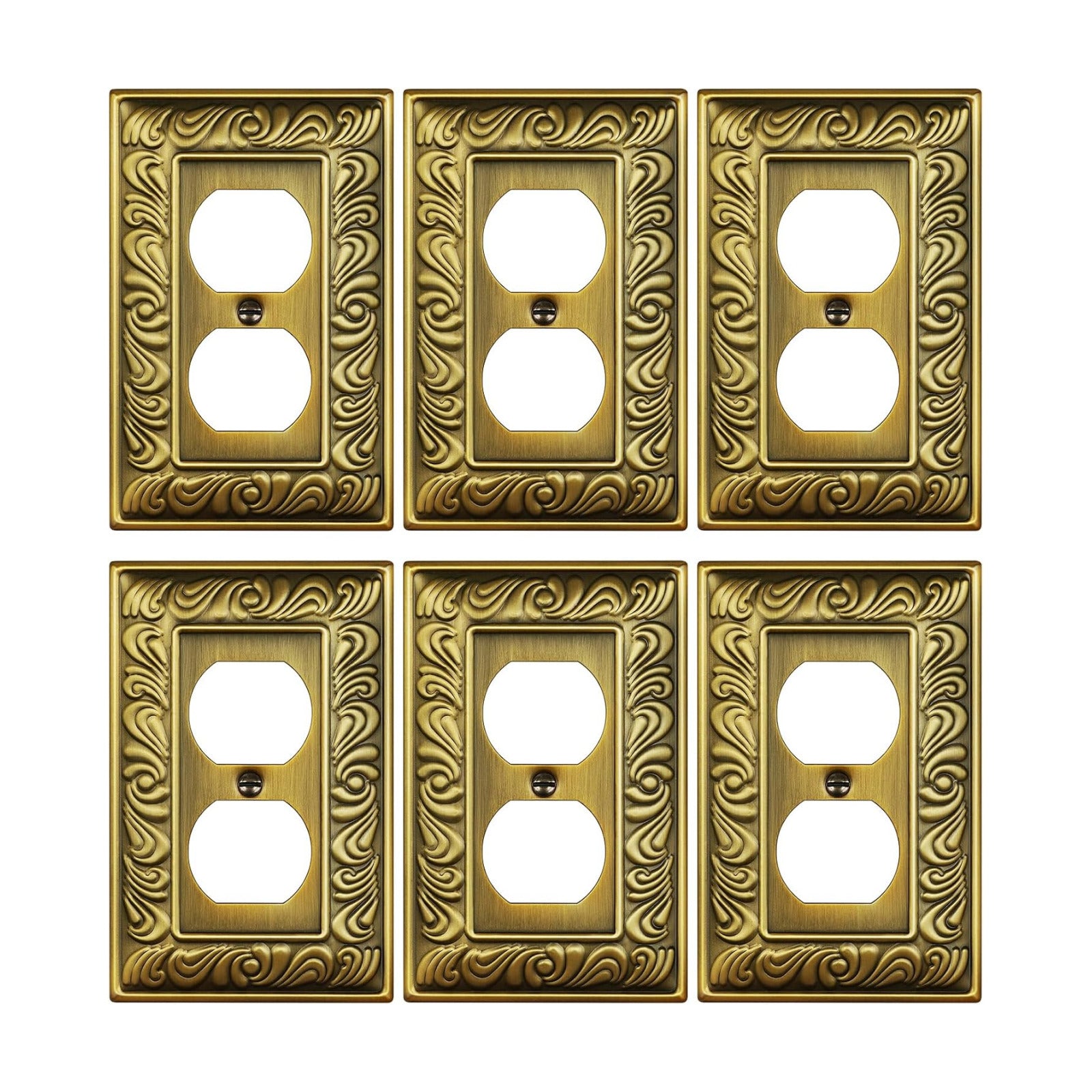 6-Pack Paisley Pattern Duplex Outlet Cover Plate,Metal Switch Plates | Wall Plates for Electrical Outlets, 1 Gang