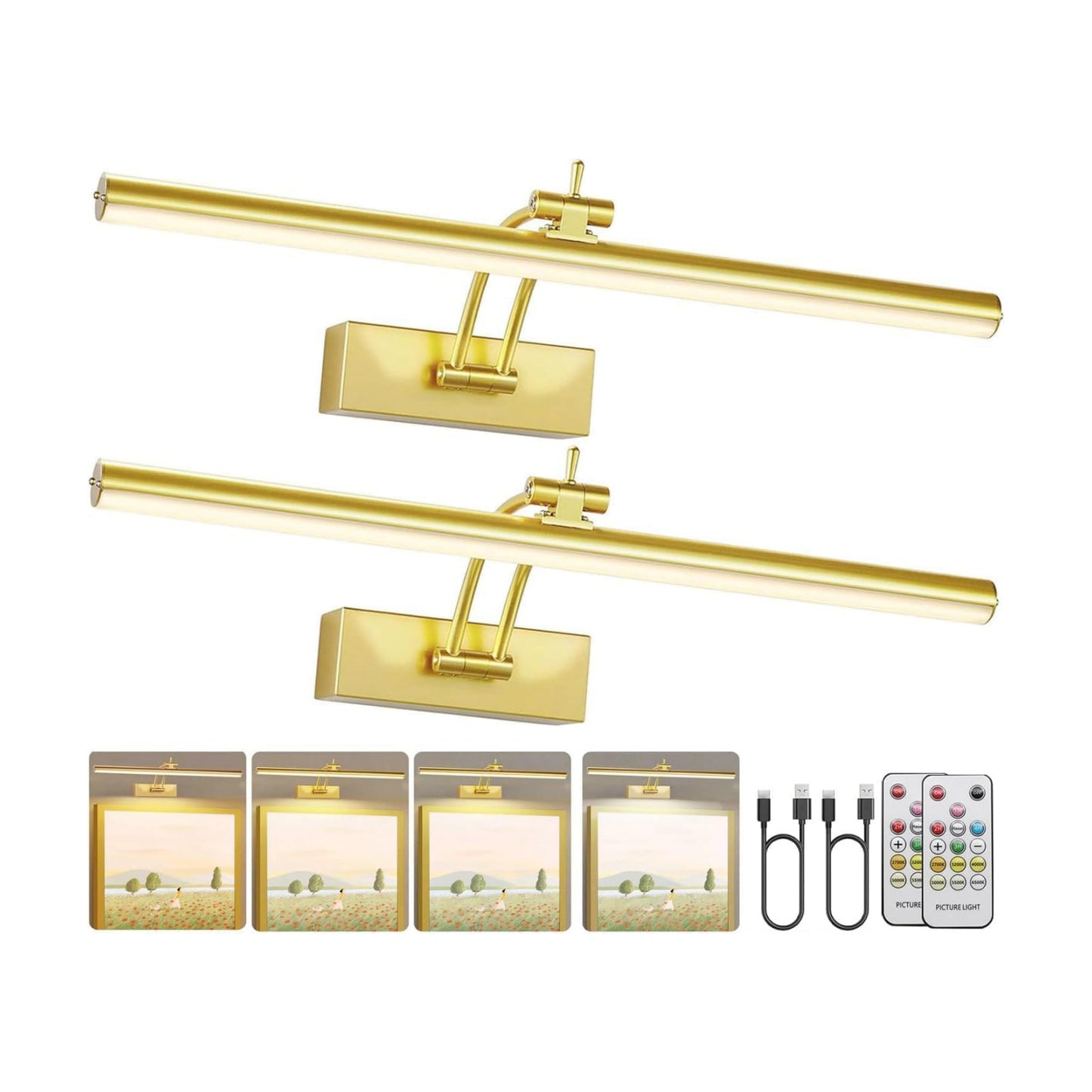 Yuichoy 2 Pack Picture Light Battery Operated for Wall, 16" Wireless Art Lighting for Painting, 6 Colors Picture Frame