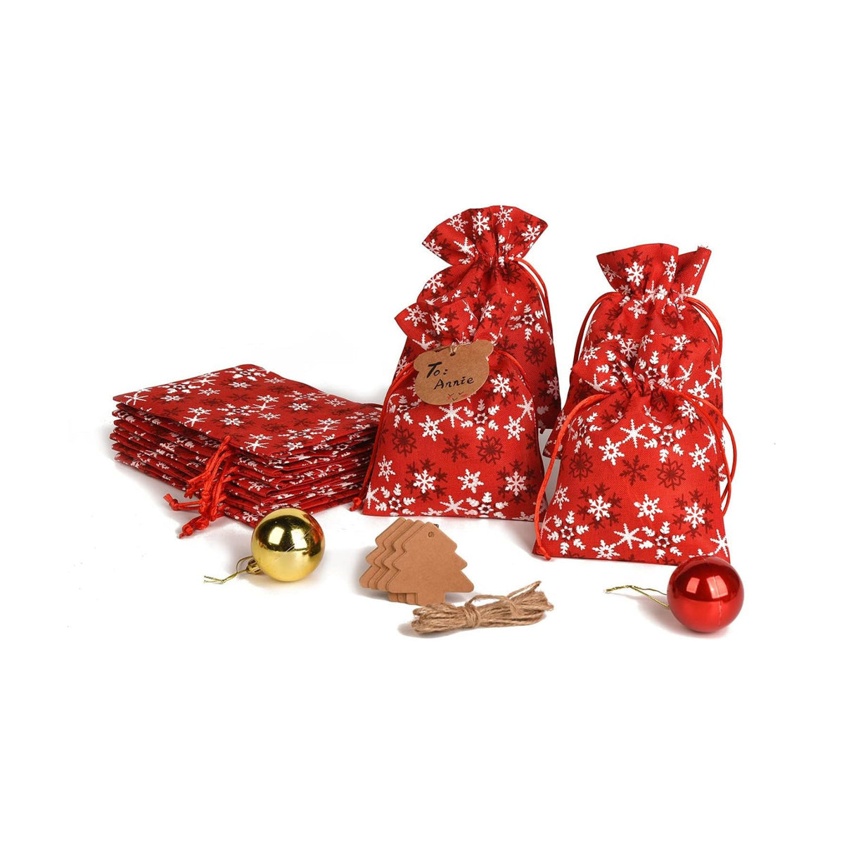 12 Pack Of Christmas Gift Bags With Drawstring Reusable Designs For Christmas Party Supplies Favors (snowflake, 13 * 18cm/5 * 7inch)