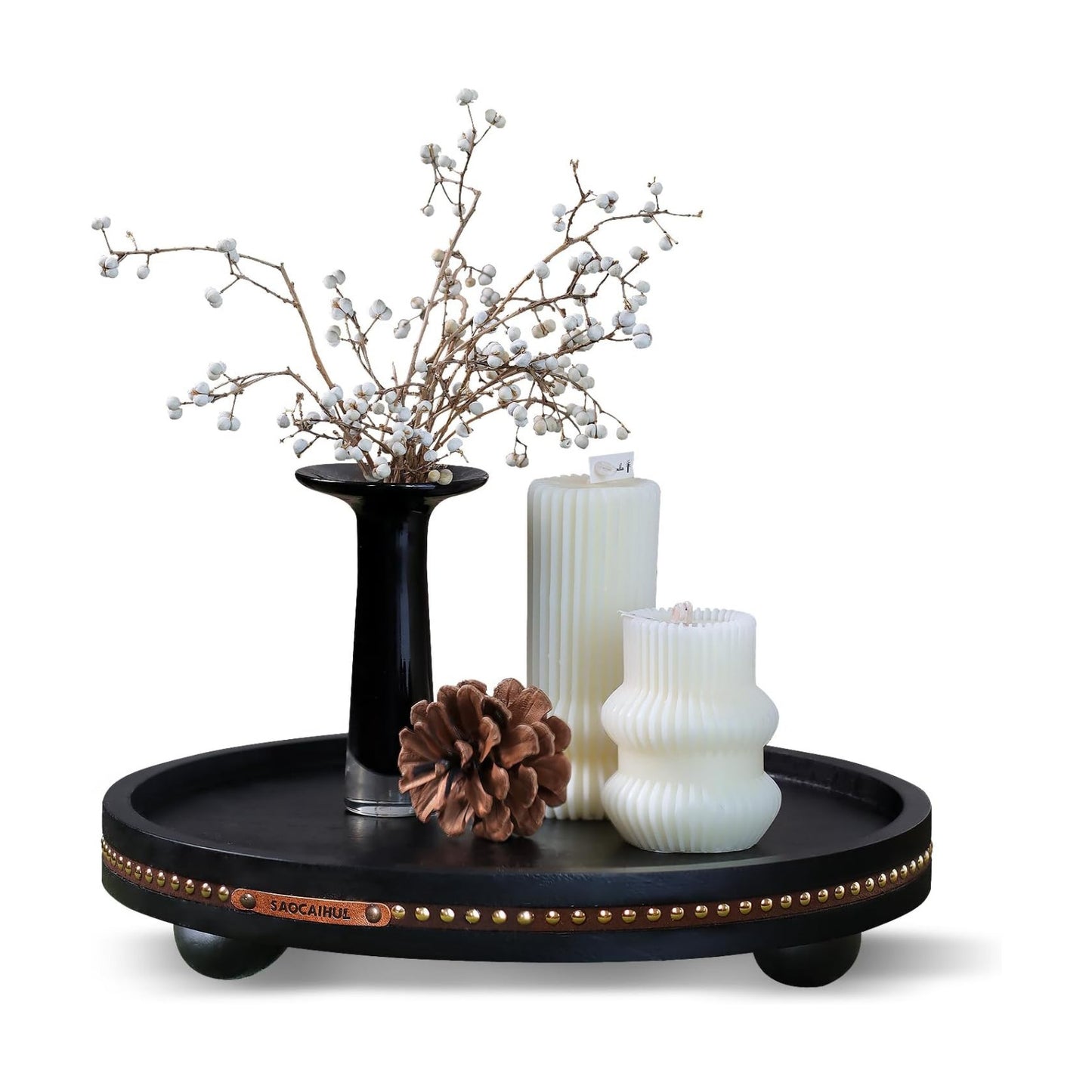 Farmhouse Decorative Round Tray / Black / 11.81 Inch