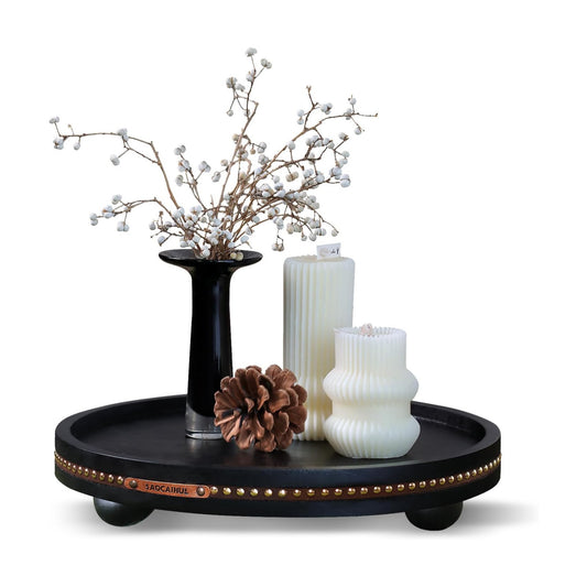 Farmhouse Decorative Round Tray / Black / 11.81 Inch