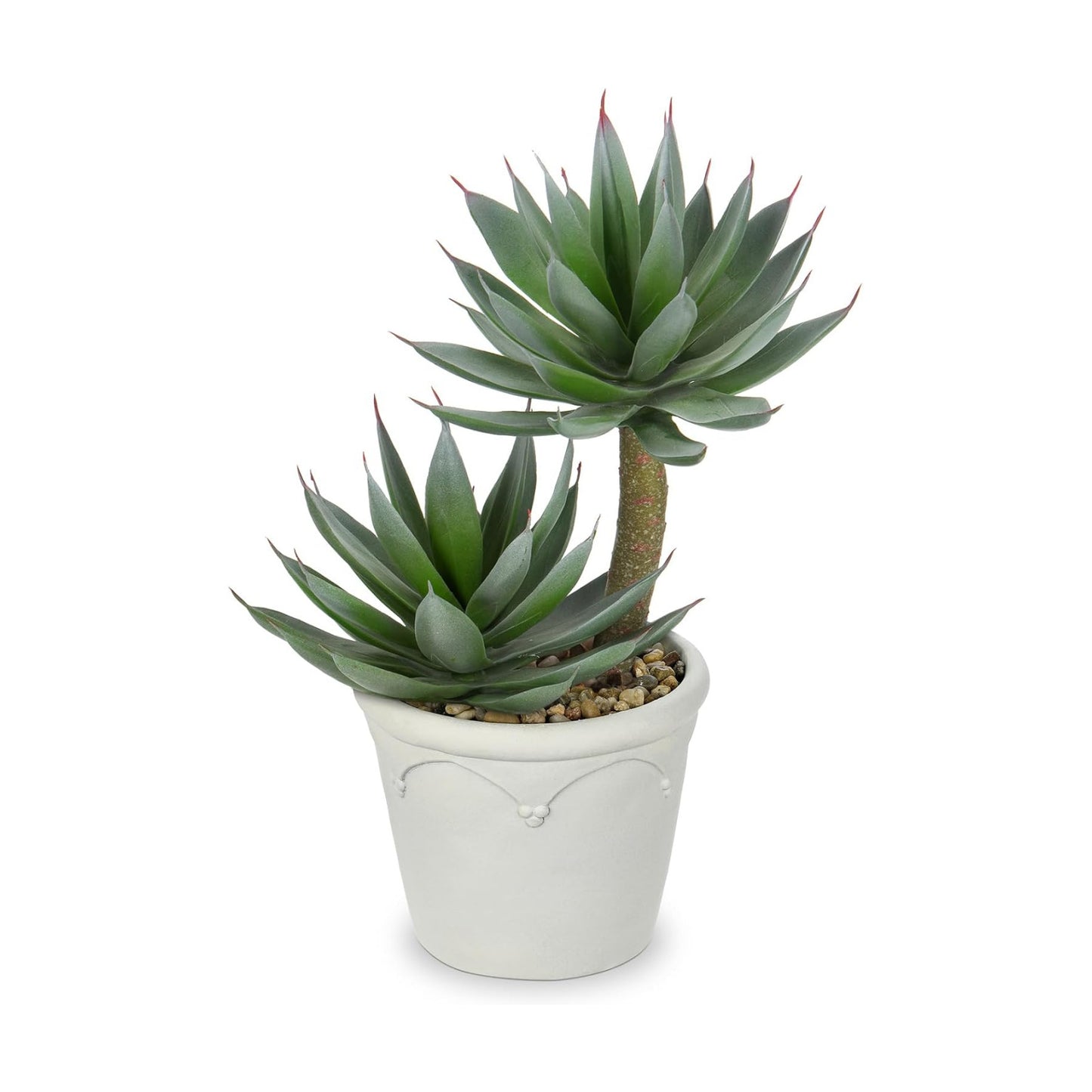 Large Artificial Succulent Plants Fake Agave Succulents Potted 13" Faux / Light Green-white Pot
