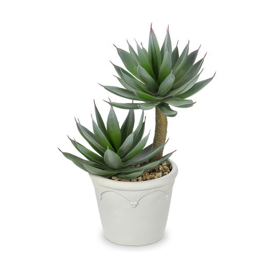 Large Artificial Succulent Plants Fake Agave Succulents Potted 13" Faux / Light Green-white Pot