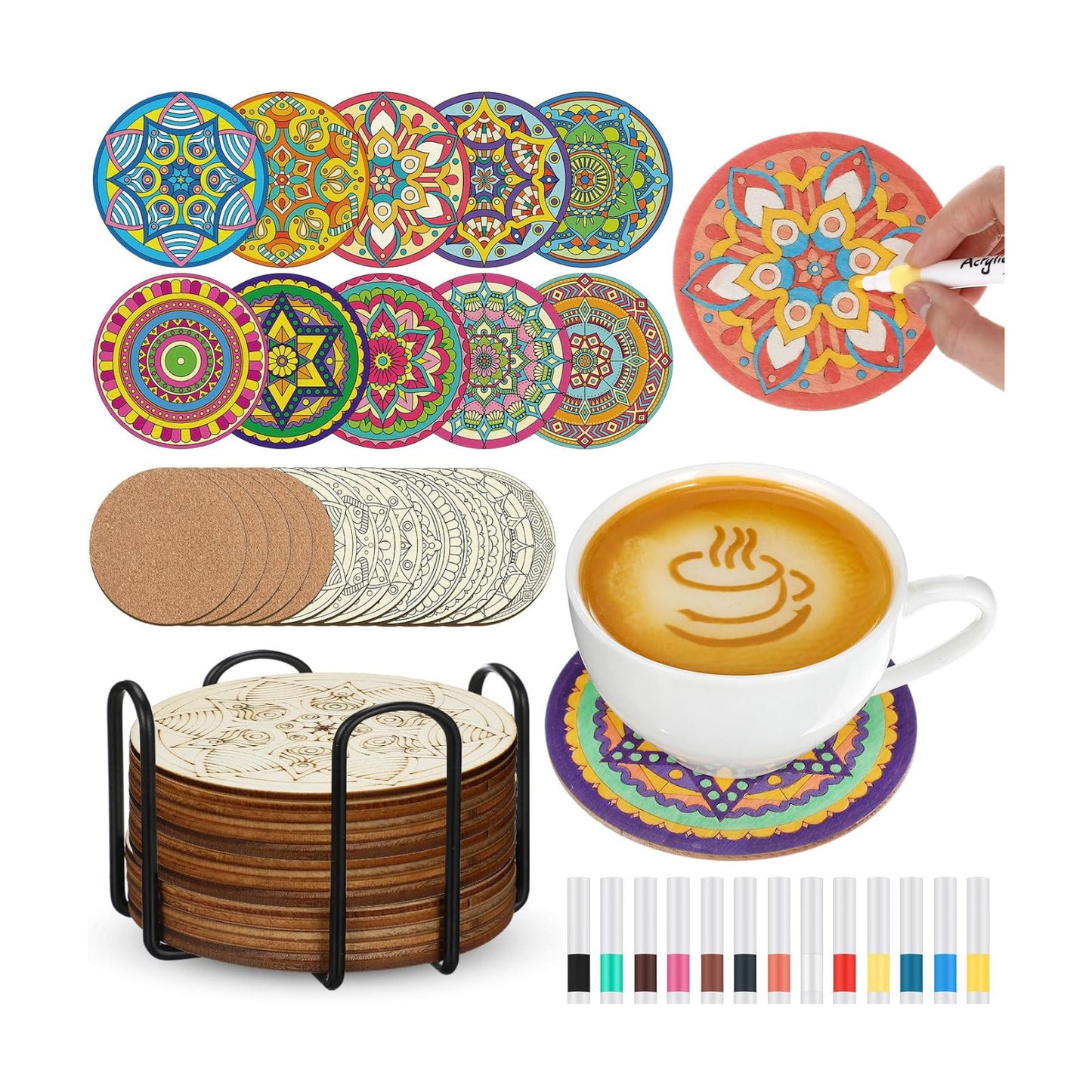 Wooden Coasters Painting Kit / Mandala / Set of 45
