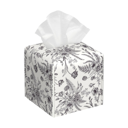 Vintage Floral Plant Leaves Tissue Box Holder Waterproof Leather Facial / Color-16 / Black