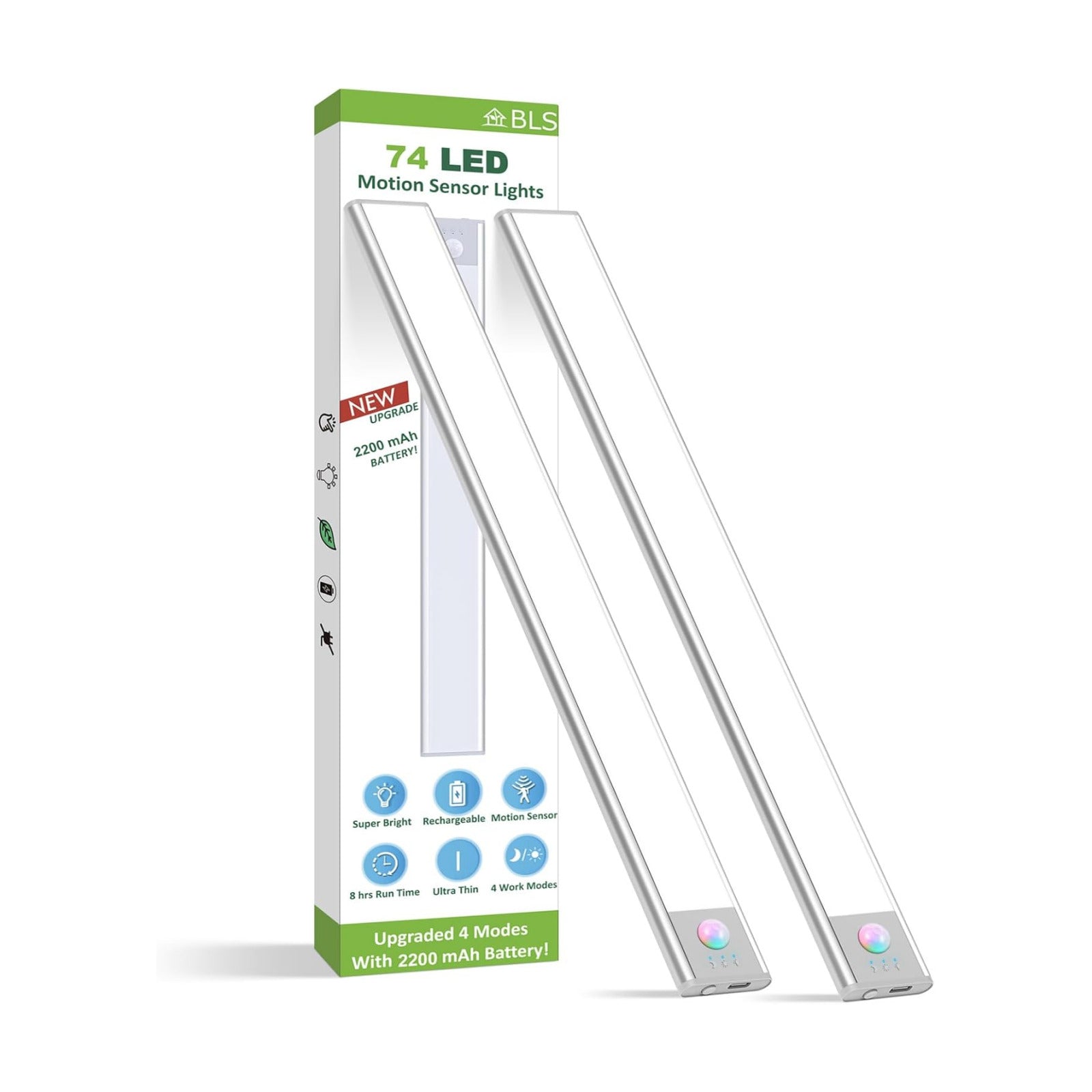 BLS Under Cabinet Lights, 74 LED lights Battery Operated Motion Sensor Light Indoor, USB C Rechargeable Closet Lights