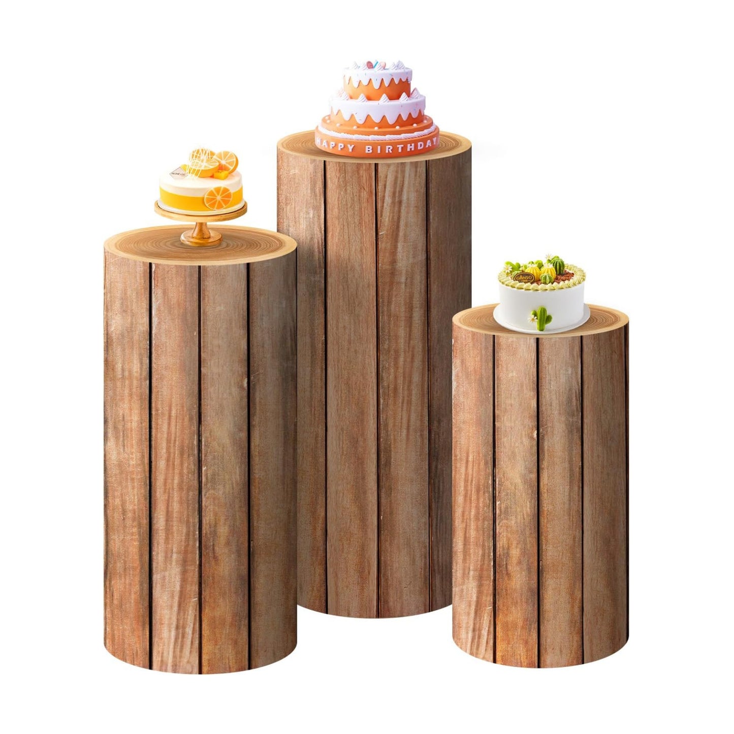 Spandex Wooden Cylinder Stand Covers for Party / WOOD / Set of 3