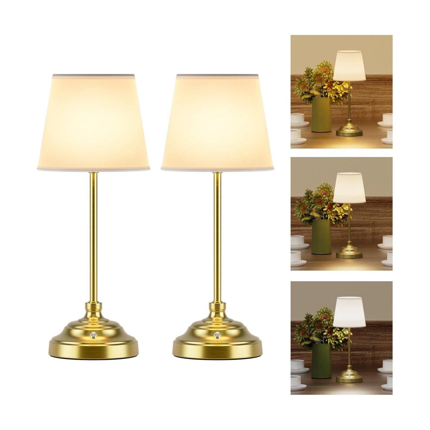 Aipsun Cordless Table Lamp, 2 Packs Gold Rechargeable Desk Lamp with 6000mAh Battery Operated,Bedside Lamps for Night