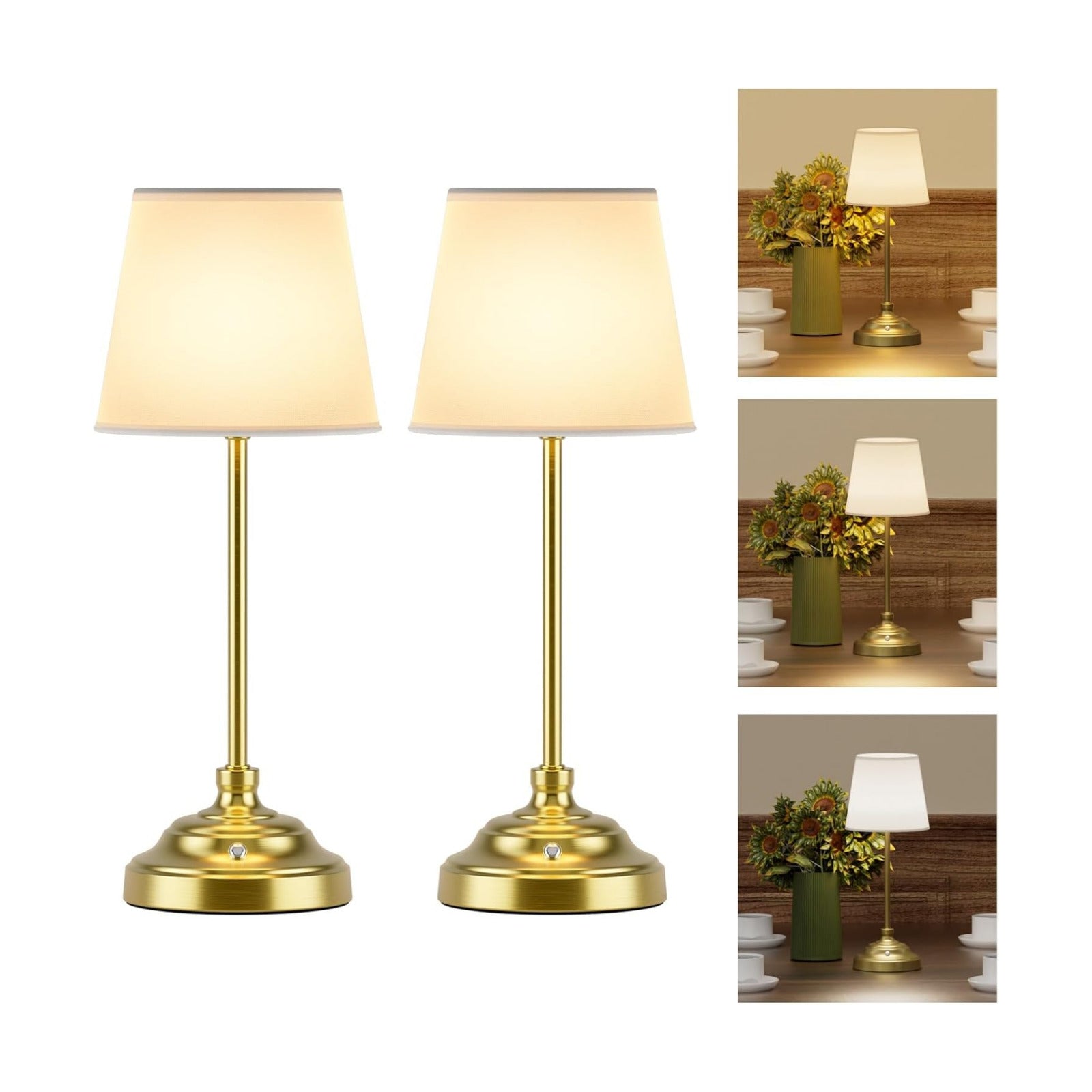 Aipsun Cordless Table Lamp, 2 Packs Gold Rechargeable Desk Lamp with 6000mAh Battery Operated,Bedside Lamps for Night