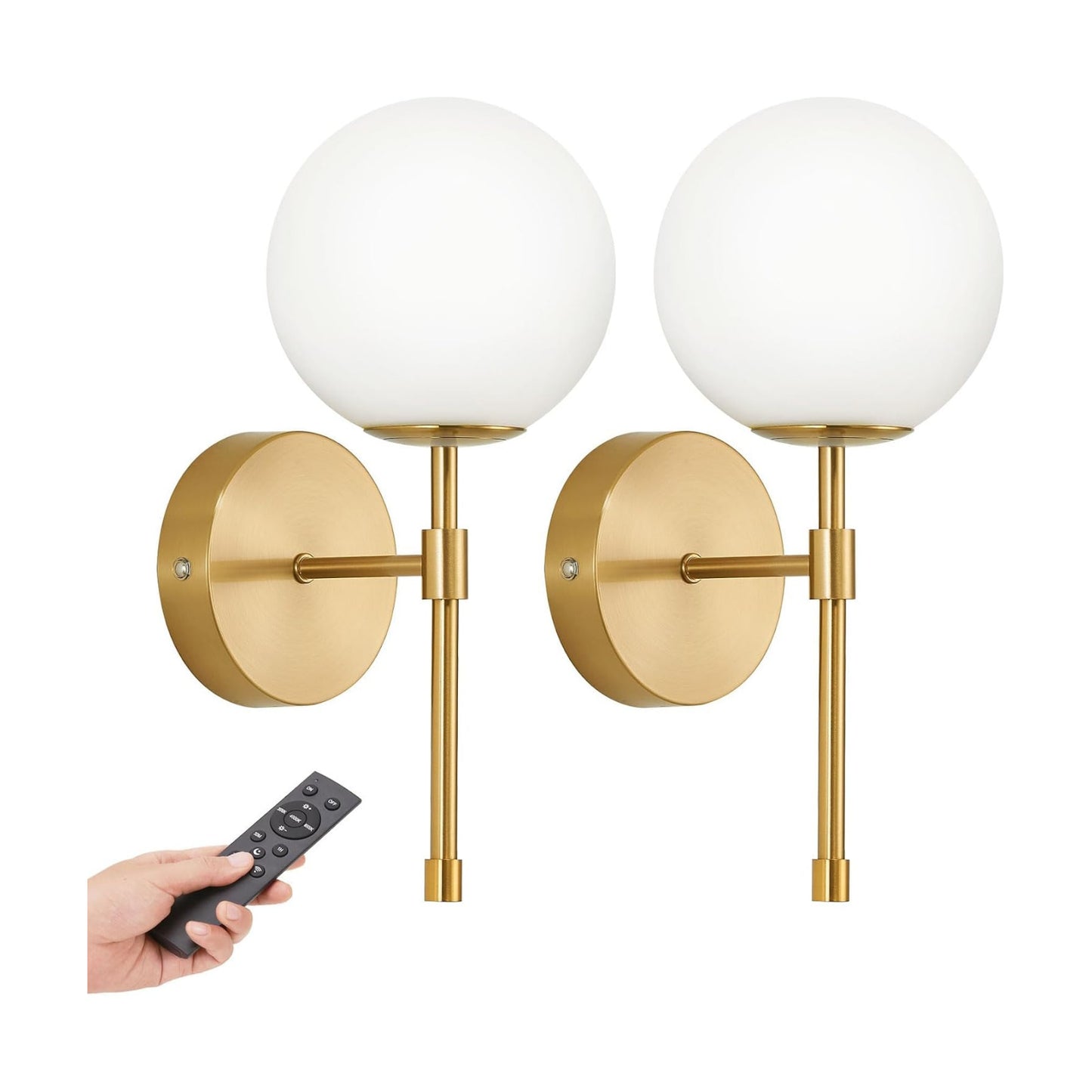 Battery Operated Wall Sconces, Brushed Gold 3 Color Dimmable Set of 2
