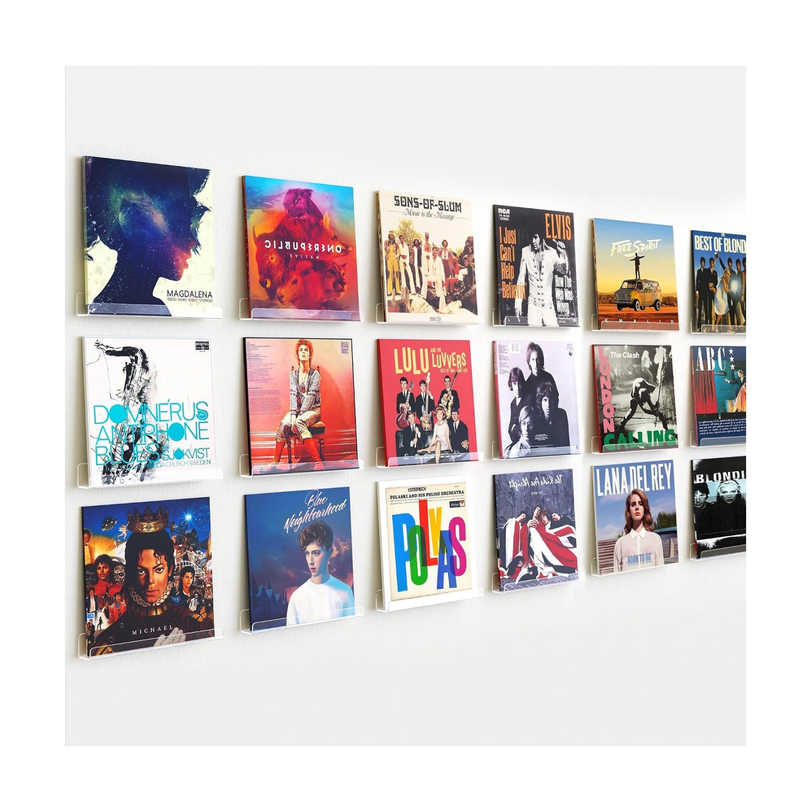 upsimples 18 Pcs 12" Vinyl Record Wall Mount Shelves, Clear Acrylic Display | Display Full Album Covers, Keep Records