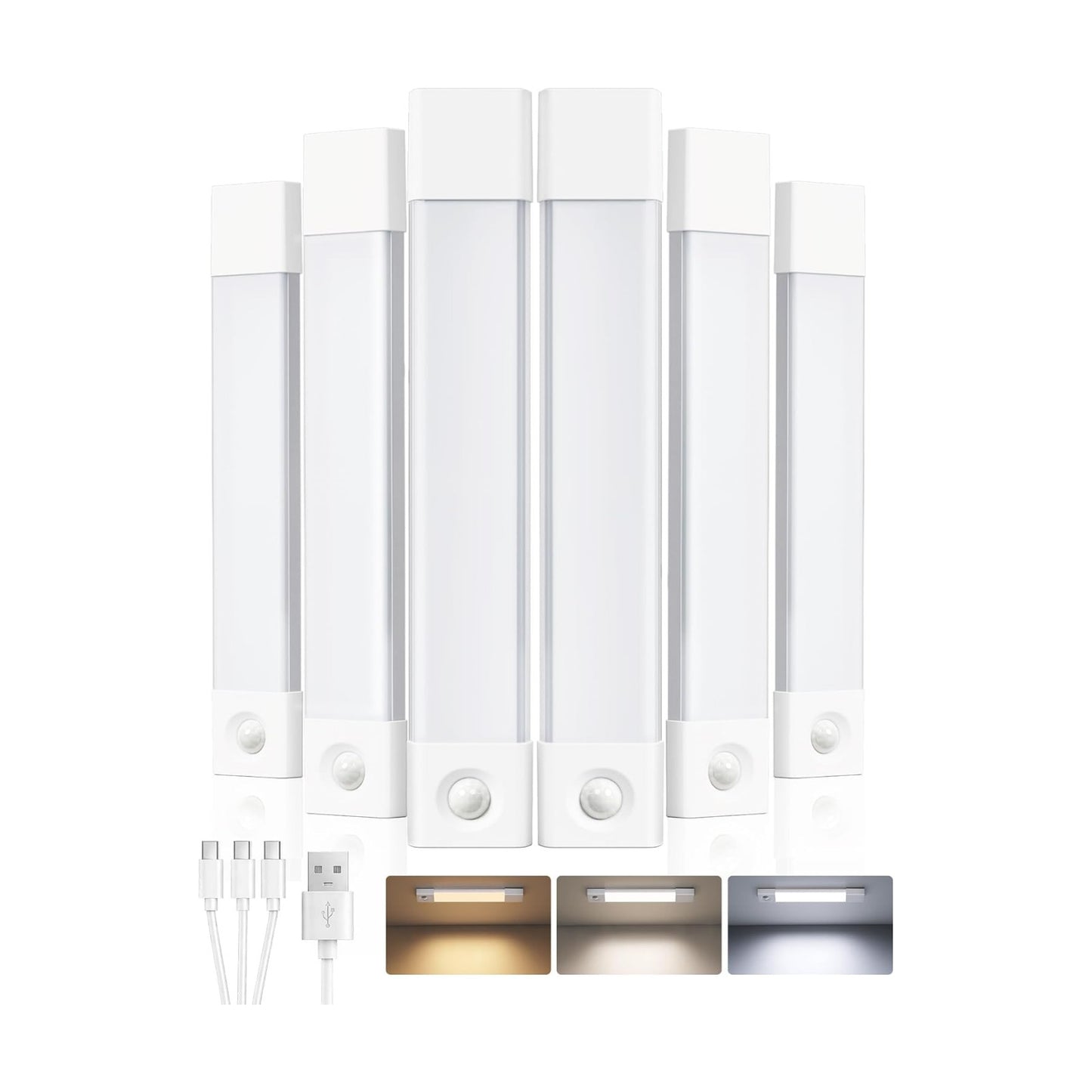EZVALO 6-Pack Under Cabinet Lighting, Wireless Closet Lights, 50 LED Rechargeable Motion Sensor Light, Dimmable, 3