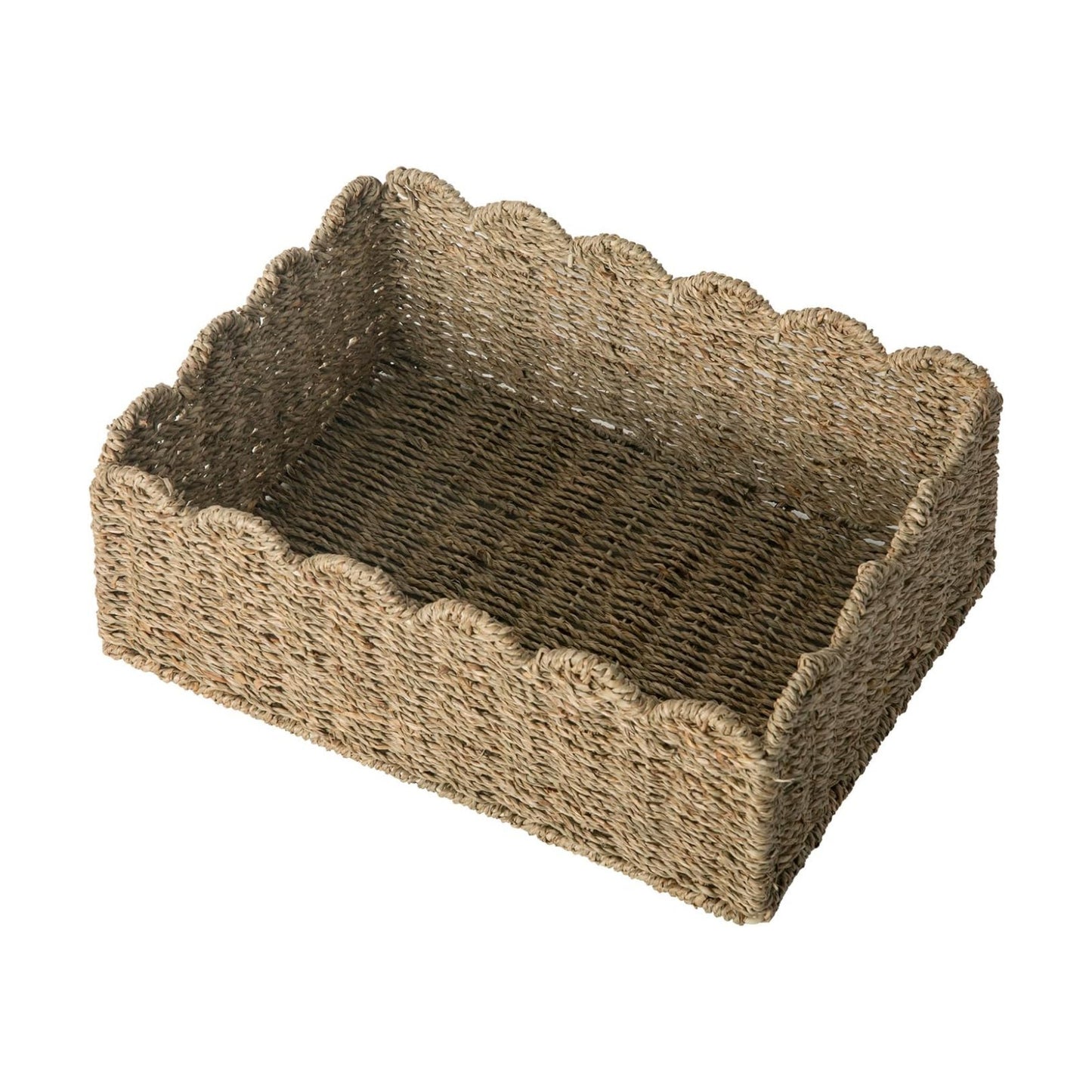 Scalloped Basket / Hand Woven Baskets / Sage Green / M