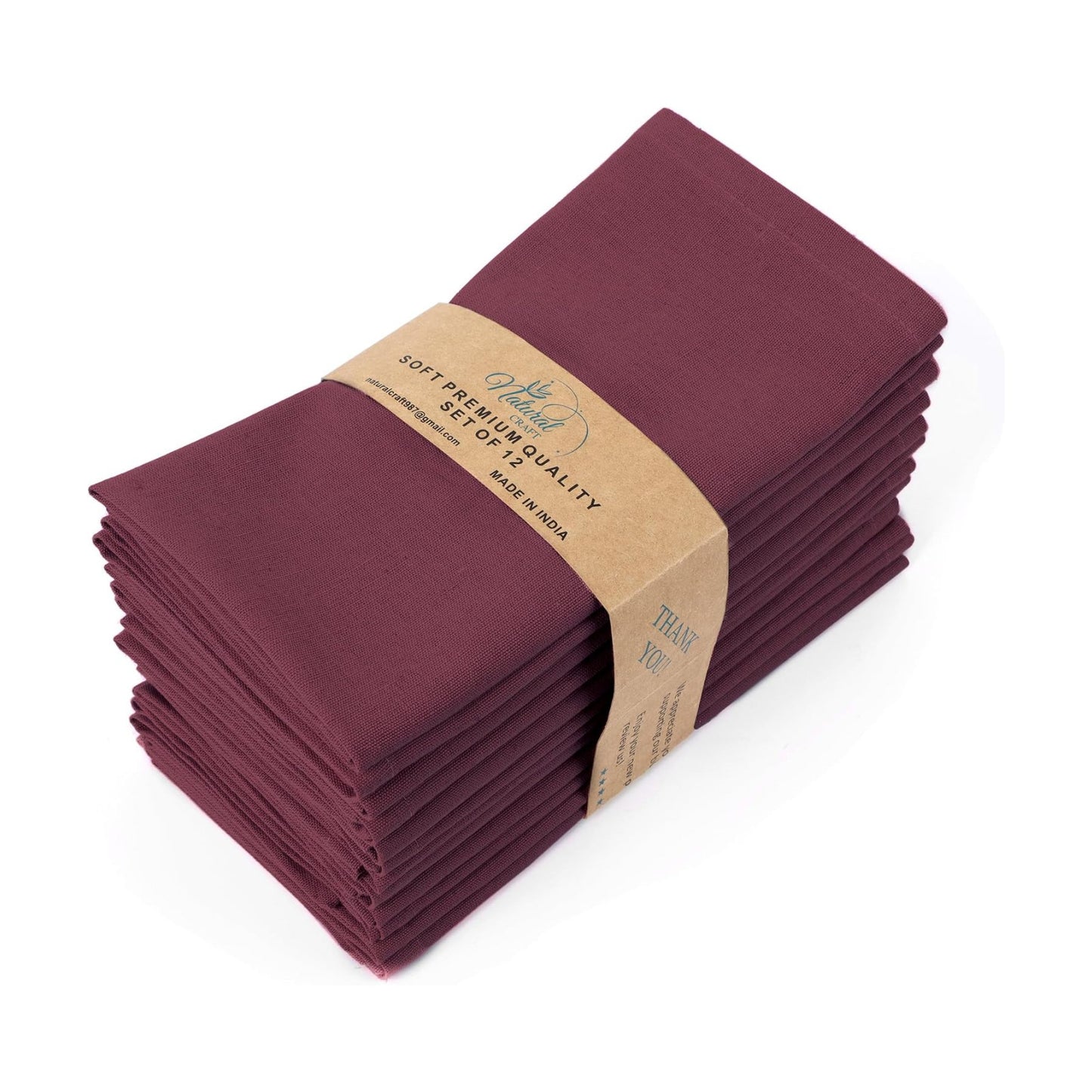 NATURALCRAFT Cloth Napkins Set of 12 Cotton Linen18x18 inch Wine | Washable Reusable Fabric Soft Durable Quality