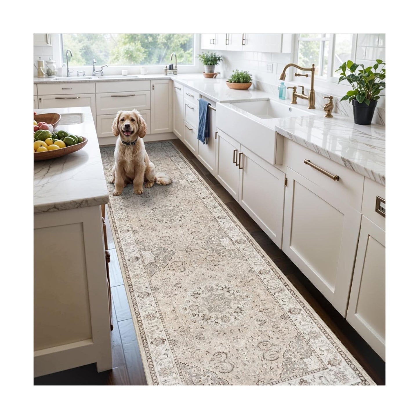 Hallway Washable Runner Rug - 3x10 Kitchen Rugs Entryway Rug Runner Vintage Soft Floor Mat Non Slip Indoor Farmhouse