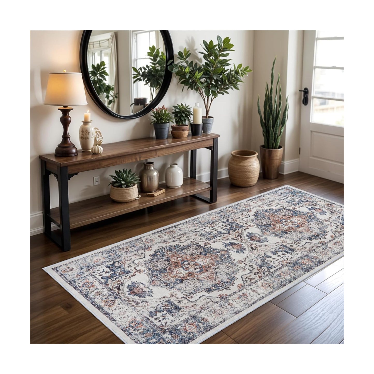 Hallway Washable Runner Rug - 3x6 Kitchen Rugs Entryway Rug Runner Vintage Soft Floor Mat Non Slip Indoor Farmhouse