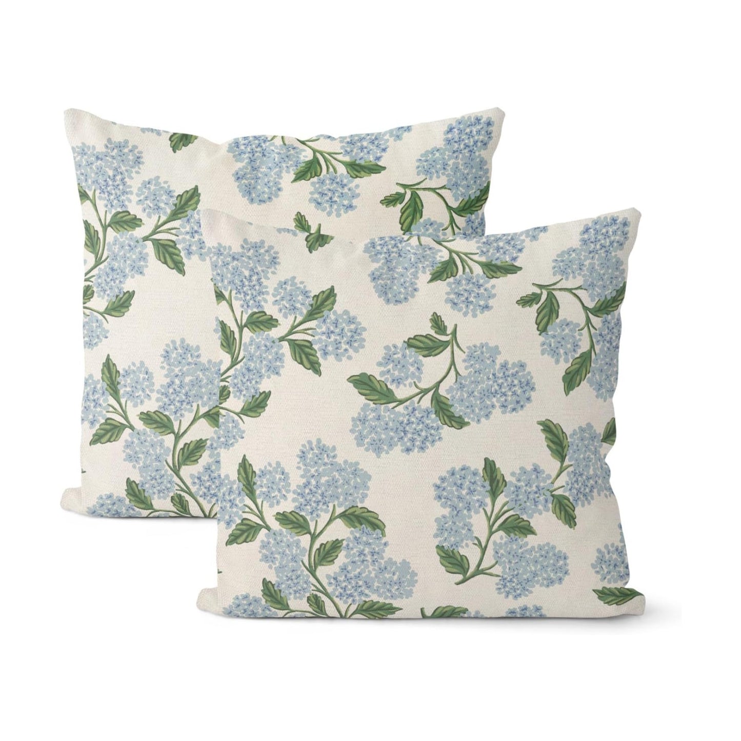 Spring Pillow Covers Green Flower Decor Throw Pillows / 18 x 18 / Hydrangea / Blue / Set of 2