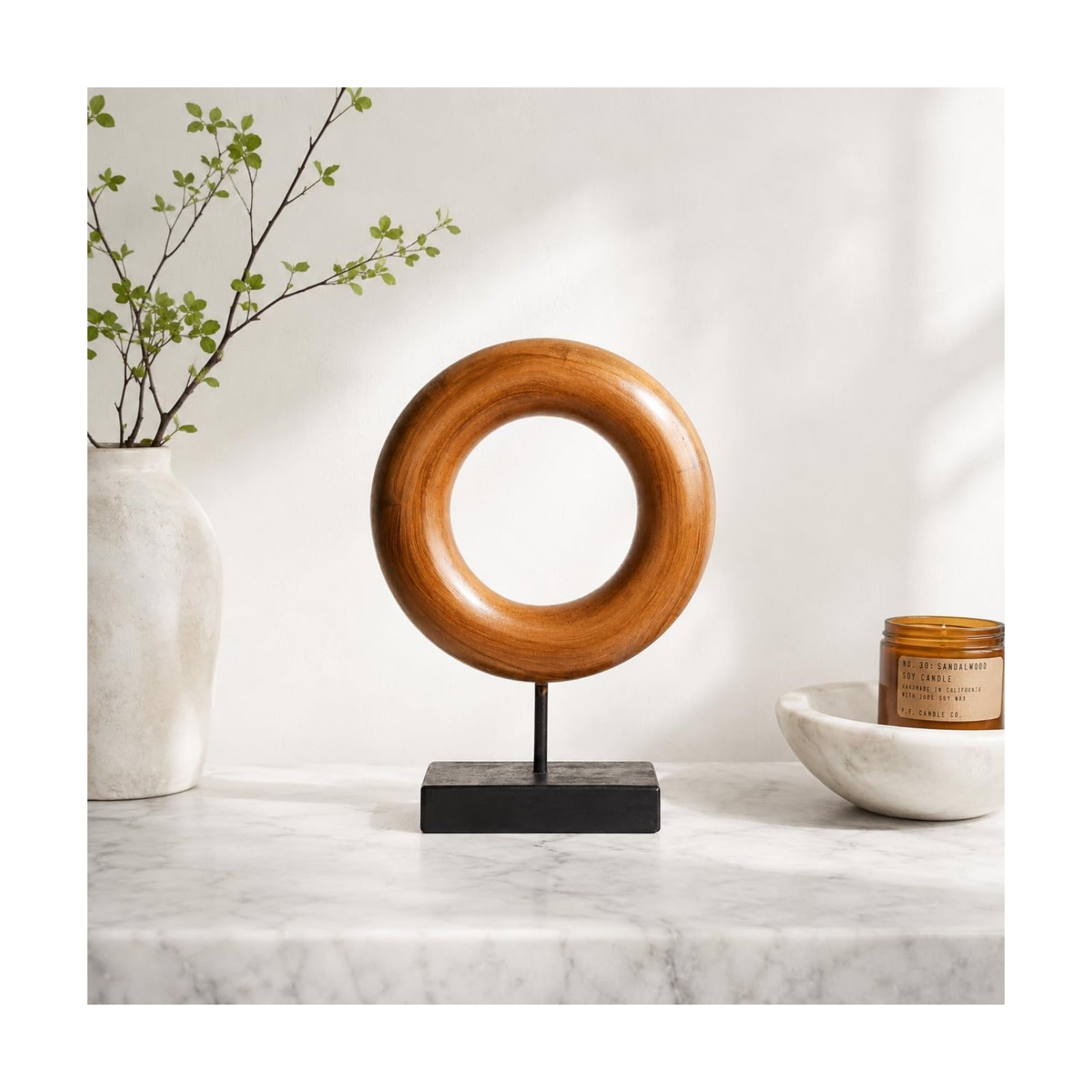 Wood Stand / Teak Wood Carved Donut Shaped Sculpture
