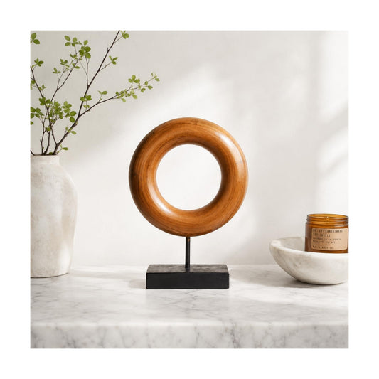 Wood Stand / Teak Wood Carved Donut Shaped Sculpture