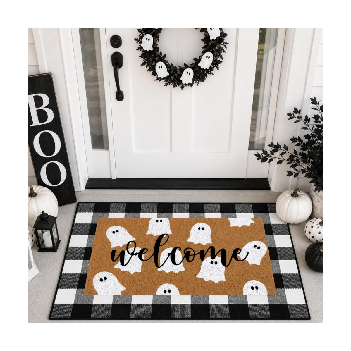 Tinideya 2 Pcs Halloween Layerd Doormat Set for Outdoor Porch Decor