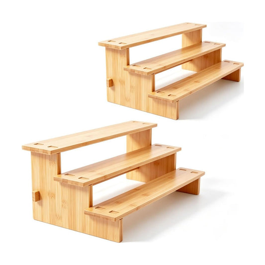 JinDoWin 2 Pack Spice Rack Organizer for Cabinets,Countertop & Pantries | 3-Tier stepped for clear visibility & easy