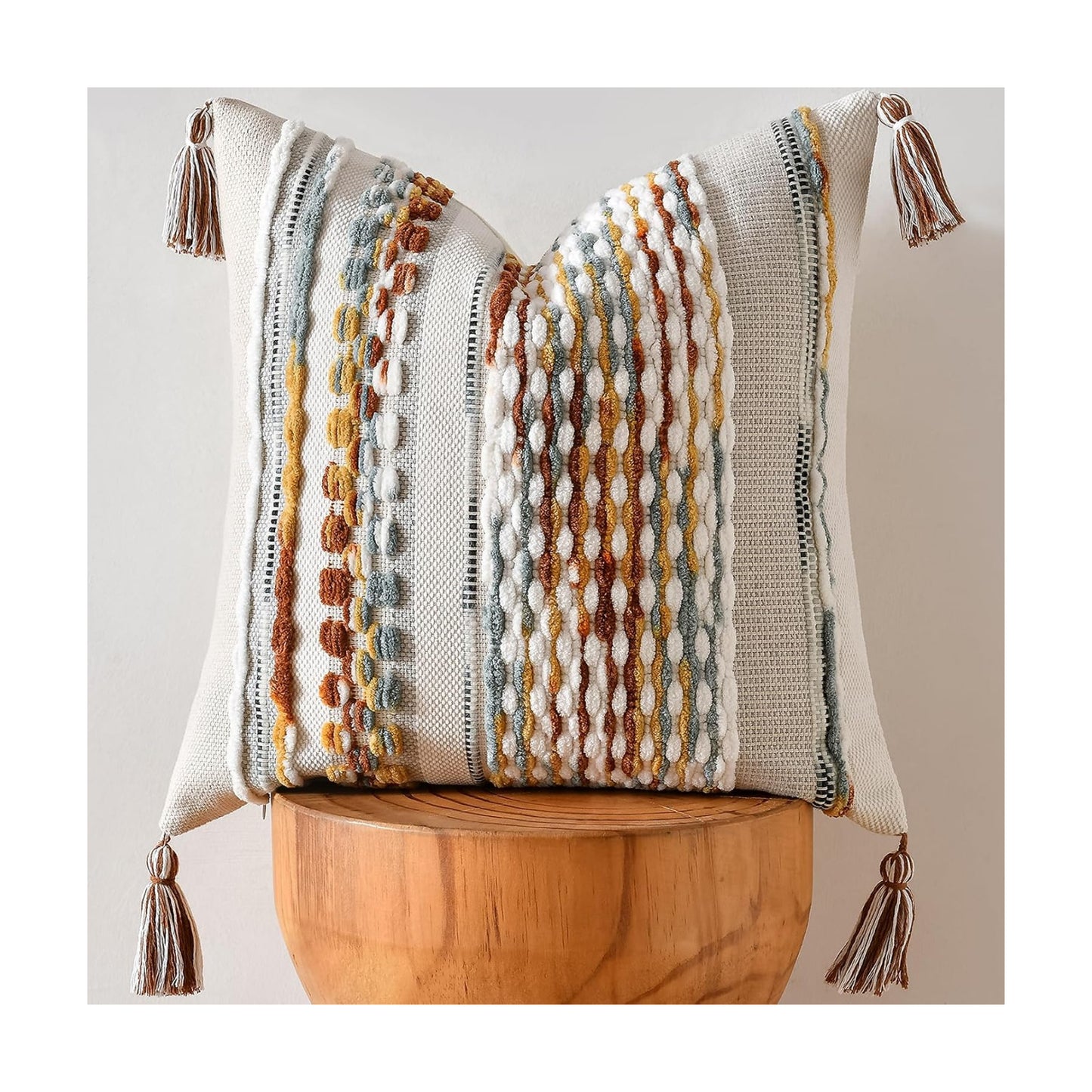 Tassels Woven Decorative Pillow Case / 18 x 18 / Brown